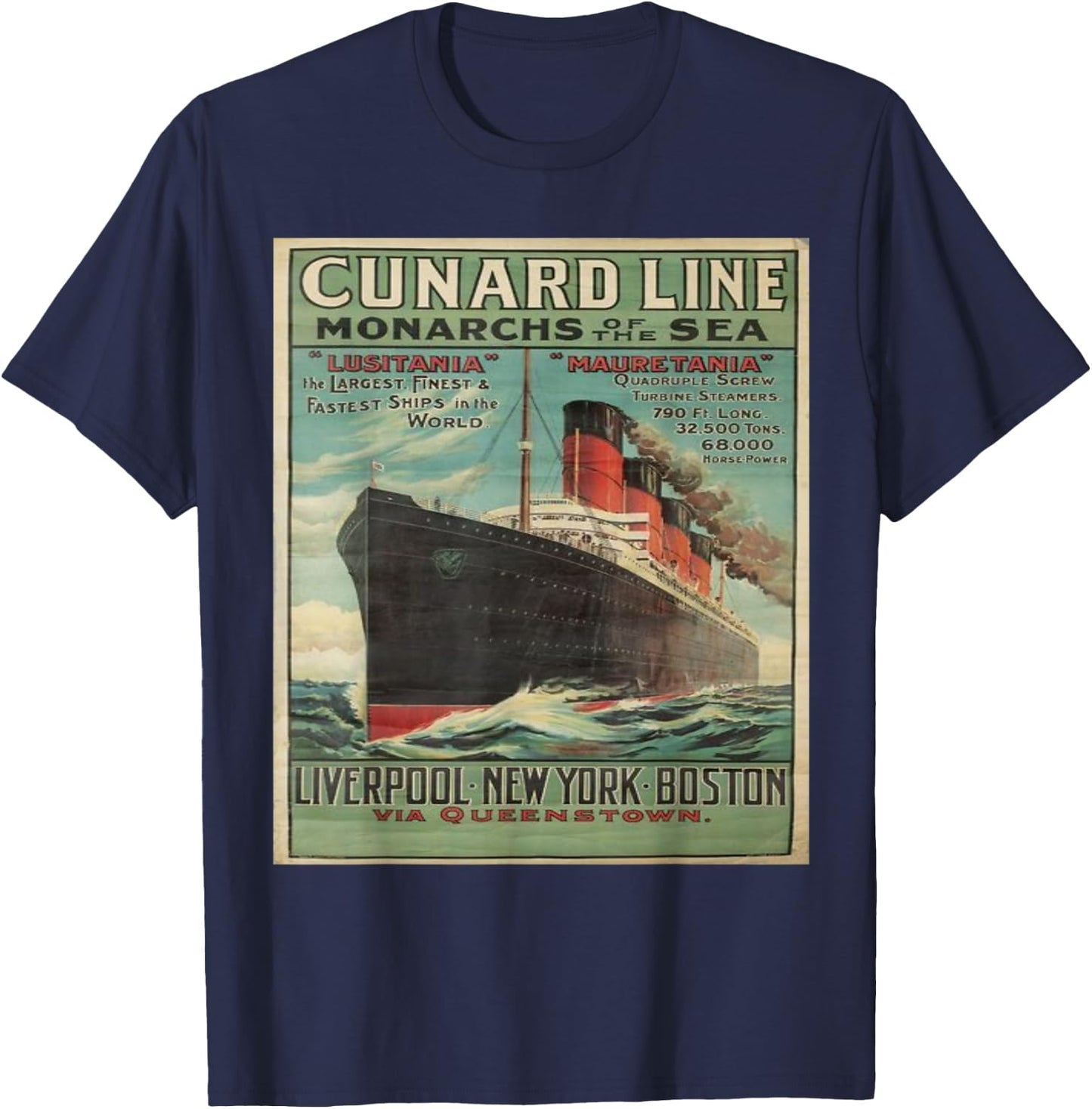 Vintage Cunard Line Poster Cruise Line Ship T-Shirt - T-Shirt | Navy