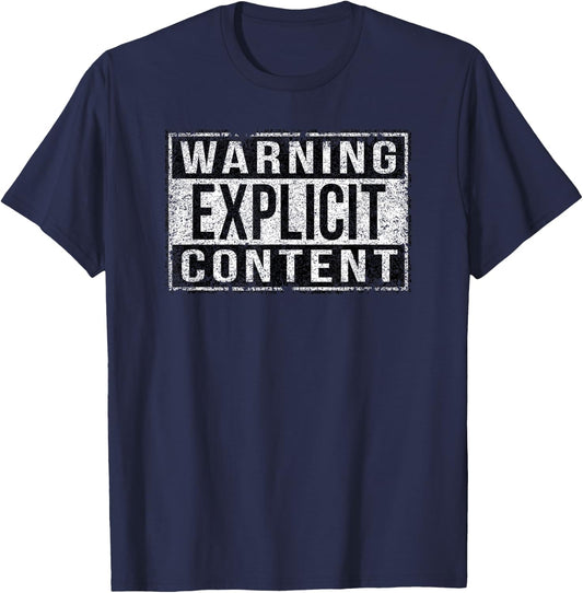 Warning Explicit Content in Distressed Style T-Shirt - T-Shirt | Navy