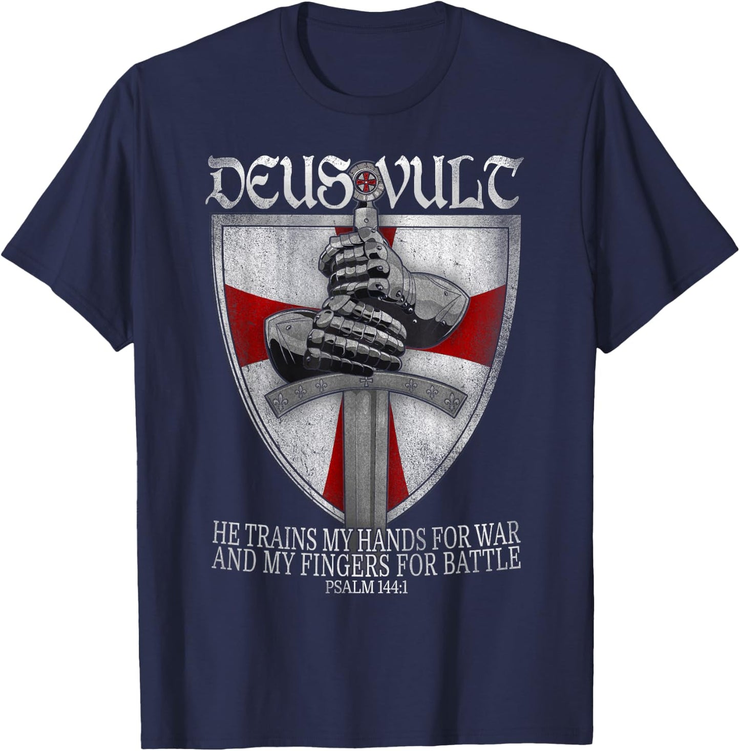 Deus Vult He Trains My Hands For War Templar Knights T-Shirt - T-Shirt | Navy