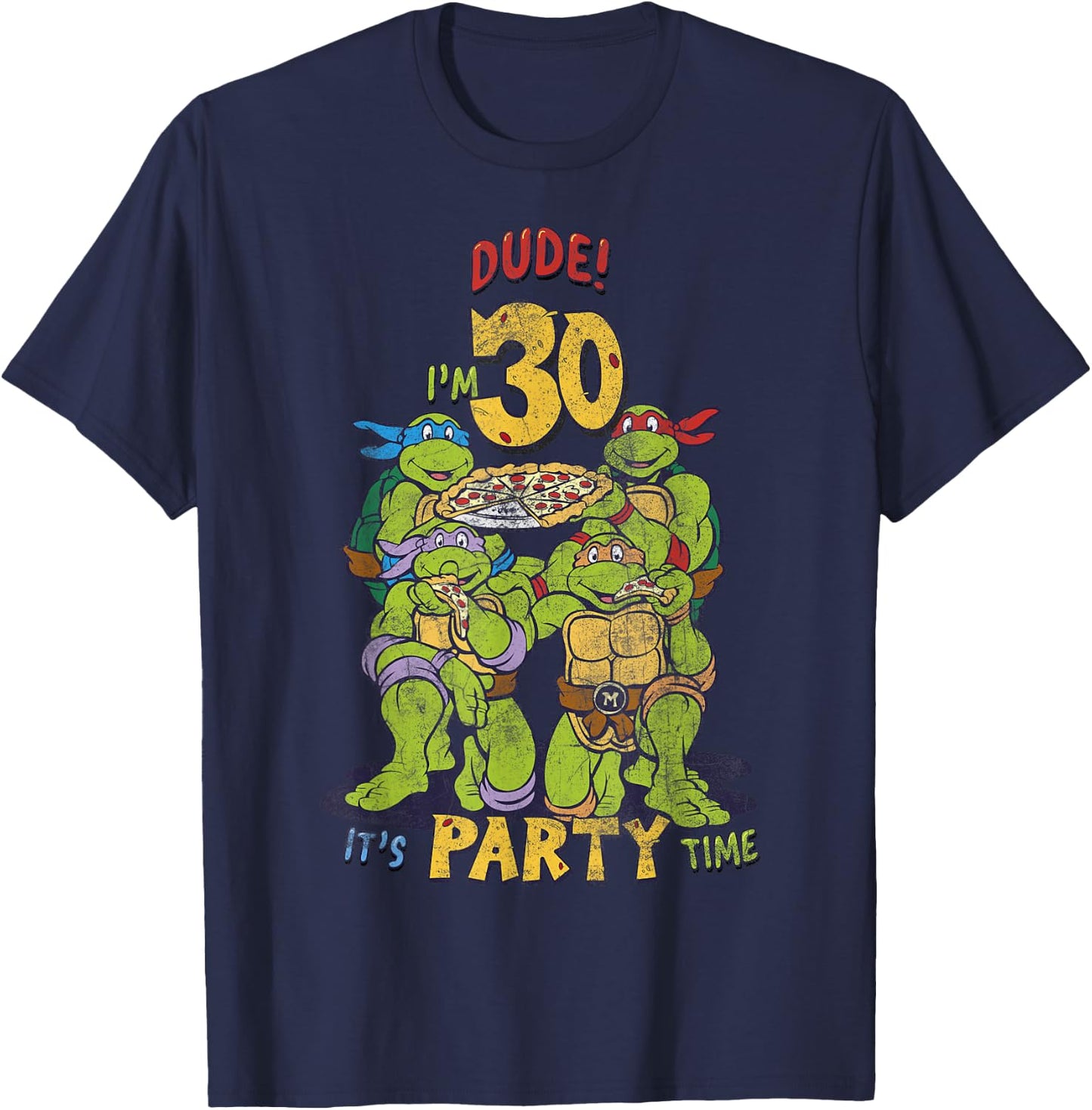 Teenage Mutant Ninja Turtles 30th Birthday Pizza Party T-Shirt - T-Shirt | Navy