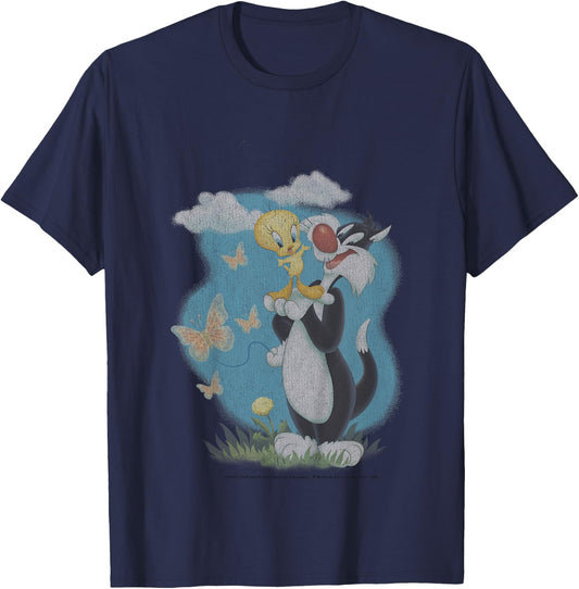 Kids Looney Tunes Sylvester And Tweety Bird Butterfly Portrait T-Shirt - T-Shirt | Navy