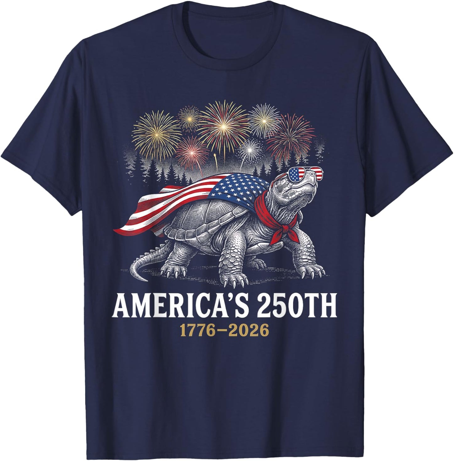 250 America Years 1776 2026 Turtle USA Flag 250th Birthday T-Shirt - T-Shirt | Navy