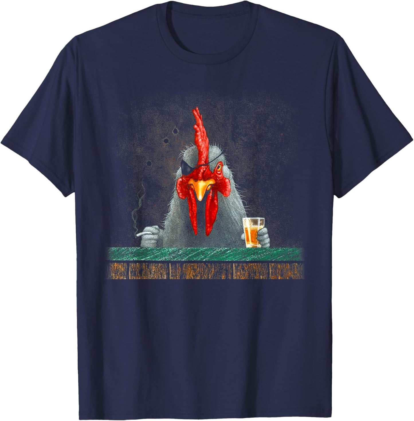 Peach-bruh Smoking Chicken Abstract Art Vintage One-eyed T-Shirt - T-Shirt | Navy