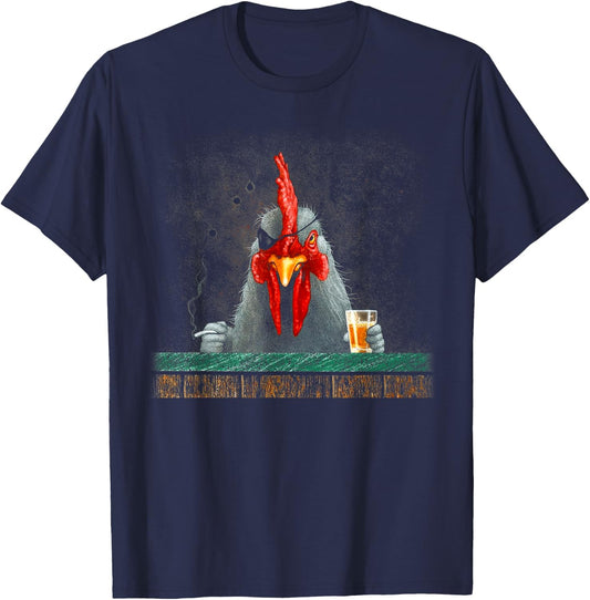 Peach-bruh Smoking Chicken Abstract Art Vintage One-eyed T-Shirt - T-Shirt | Navy