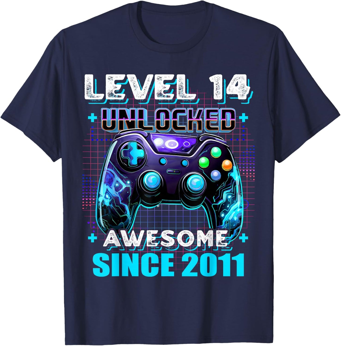 14th Birthday Boy Level 14 Gamer 14 Year Video Game Party T-Shirt - T-Shirt | Navy