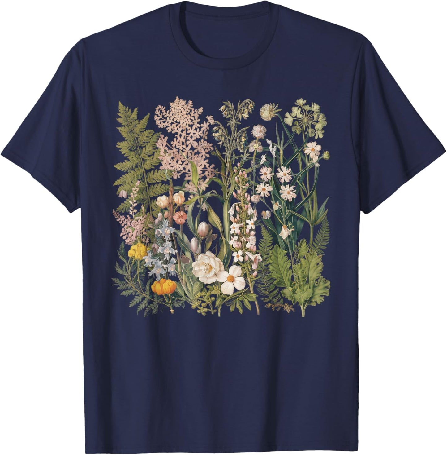 Floral Women Vintage Boho Wildflower Botanical Flower T-Shirt - T-Shirt | Navy