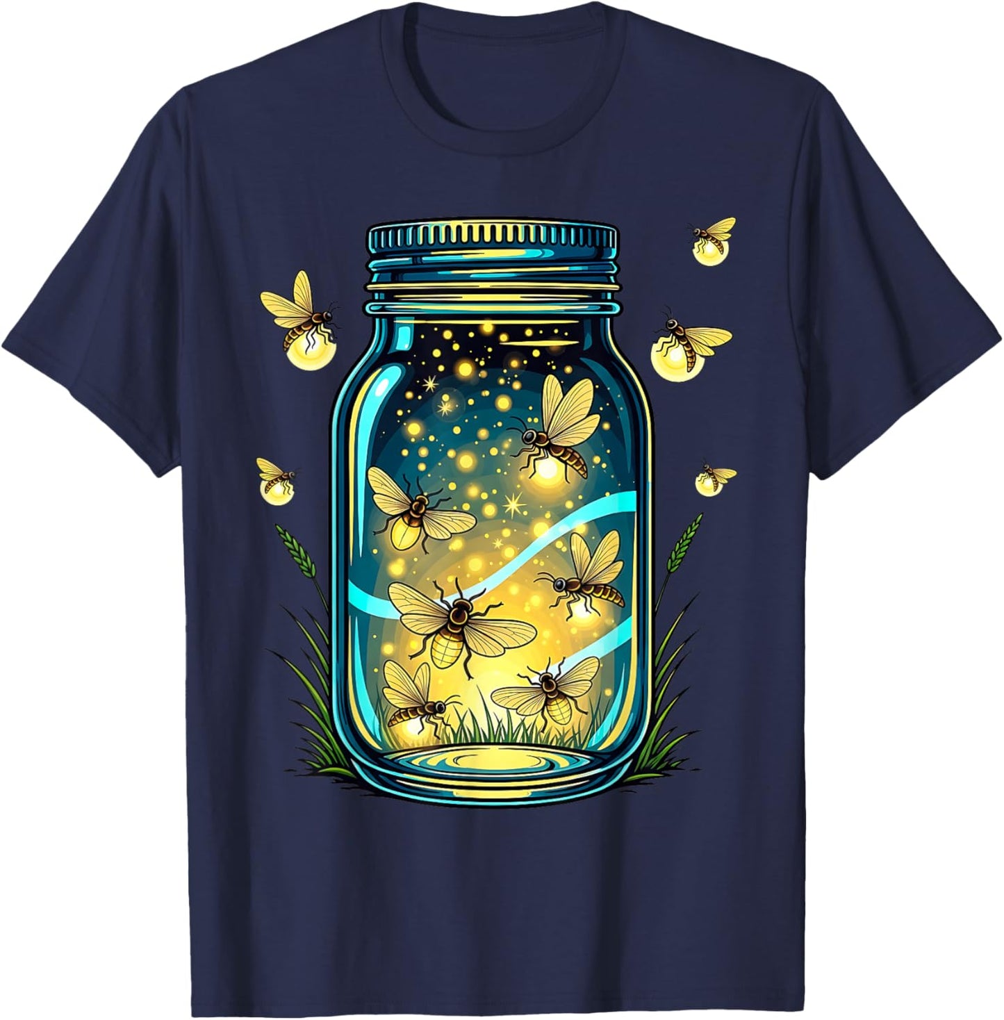 Glowing Fireflies in Jar T-Shirt - T-Shirt | Navy