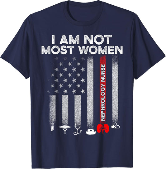 Nephrology Nurse Women USA Flag Dialysis Nursing RN T-Shirt - T-Shirt | Navy