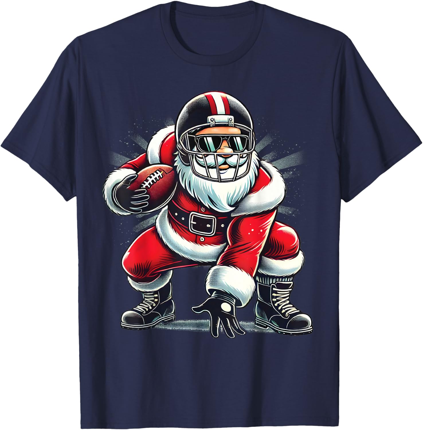 Christmas Santa Claus Football Lineman Quarterback Boys Kids T-Shirt - T-Shirt | Navy