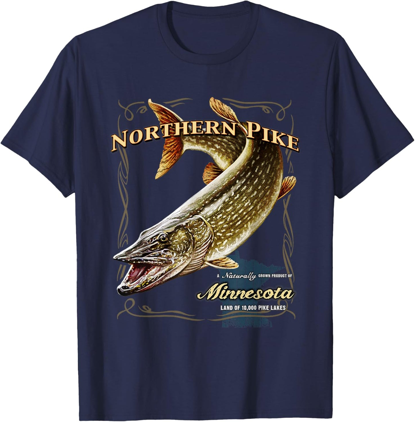 Northern Pike, a Naturally Grown Minnesota Product T-Shirt - T-Shirt | Navy