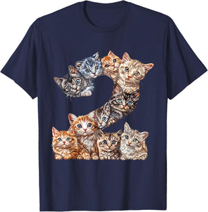 Toddler 2nd Birthday Kittens Cats Themed 2 Year Old Kids T-Shirt - T-Shirt | Navy