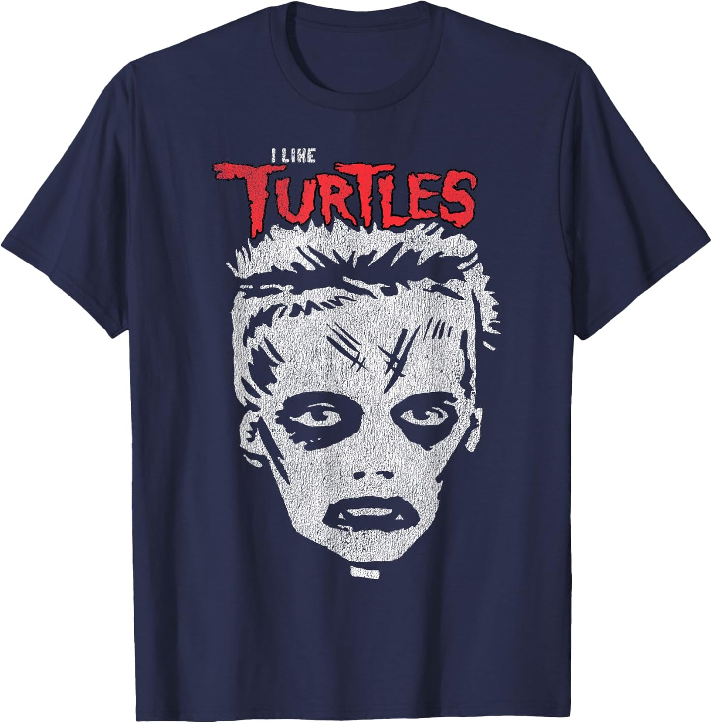 I Like Turtles Zombie Boy Skull Face T-Shirt - T-Shirt | Navy