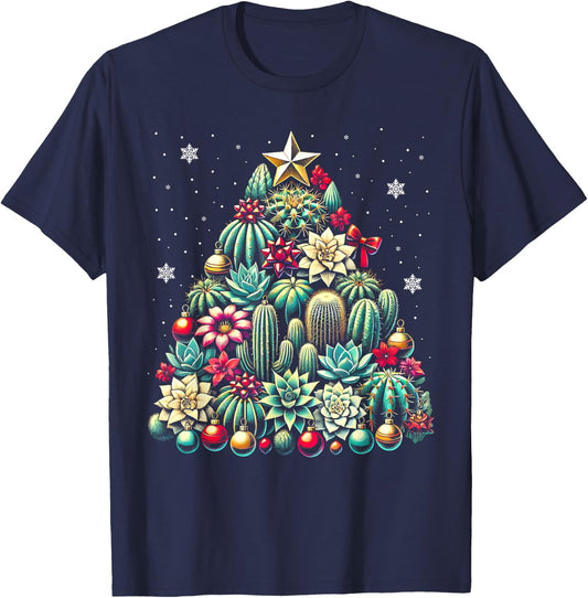 Succulent Christmas Tree Cactus Gardener Xmas - Adult, Black, Small, Short Sleeve, Modern Humorous, Holiday, Christmas T-Shirt - T-Shirt | Navy