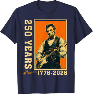 Abraham Lincoln Playing Guitar 250 Years Freedom 4th of July T-Shirt - T-Shirt | Navy