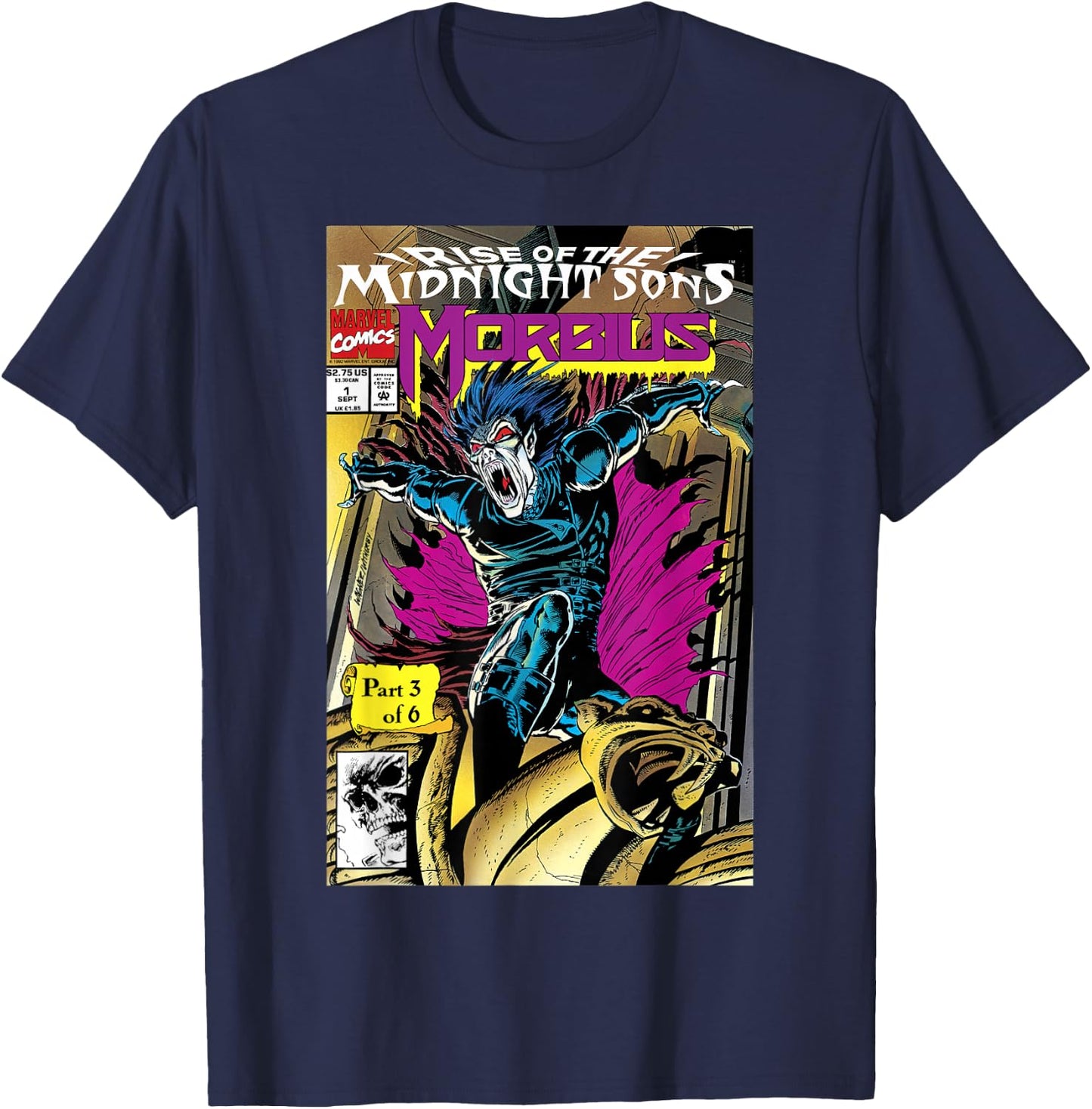 Marvel Rise Of The Midnight Sons Morbius Comic Cover T-Shirt - T-Shirt | Navy