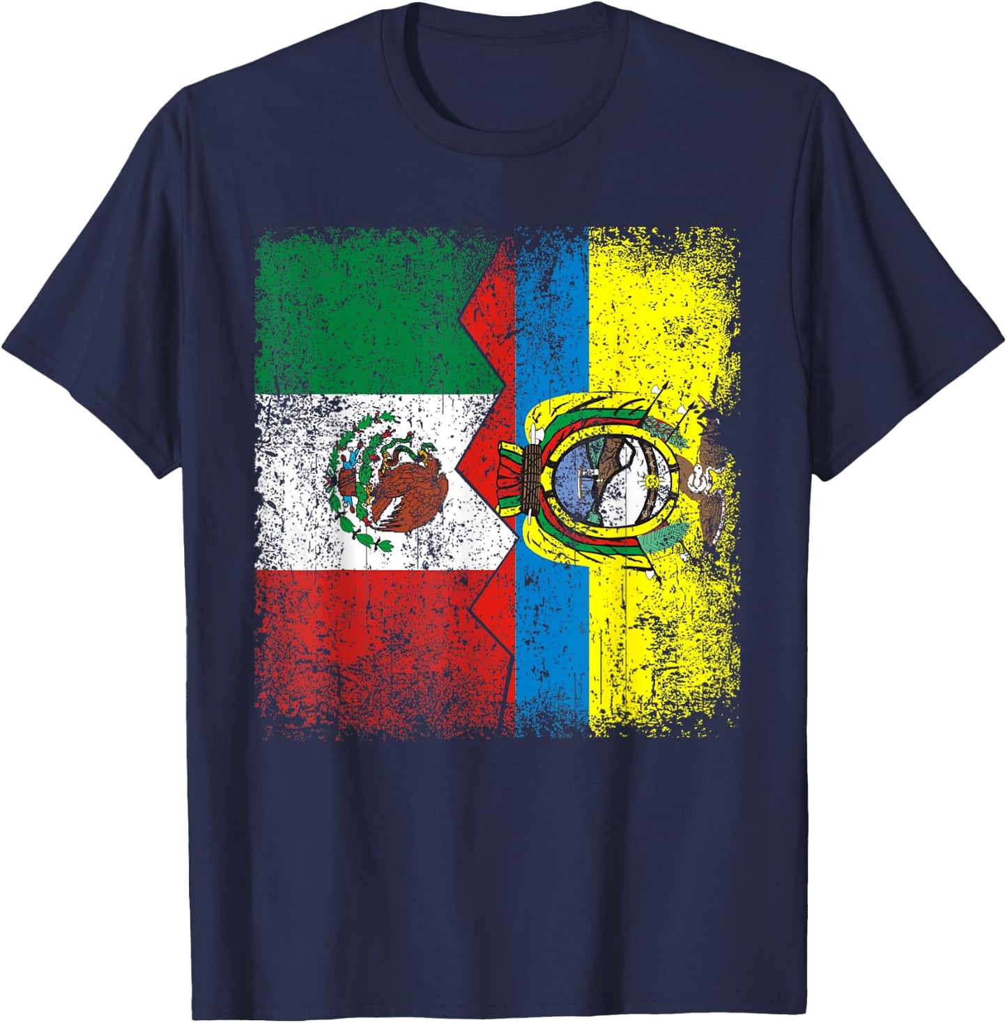 Ecuadorian Roots | Half Mexican Flags | Mexico Ecuador T-Shirt - T-Shirt | Navy
