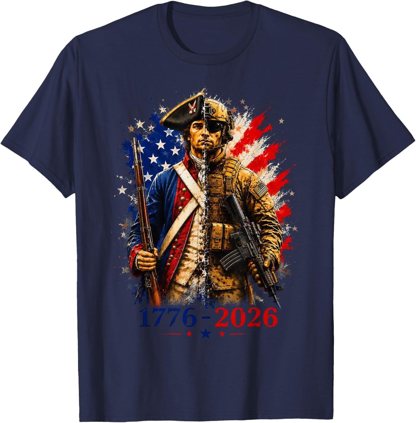 1776-2026 Patriotic Soldier 250th Anniversary America T-Shirt - T-Shirt | Navy