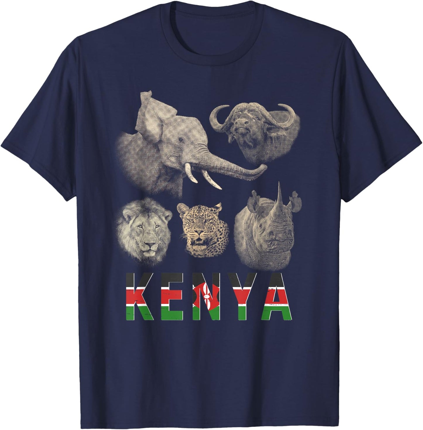 Kenya Big Five Africa Safari Wildlife T-Shirt - T-Shirt | Navy