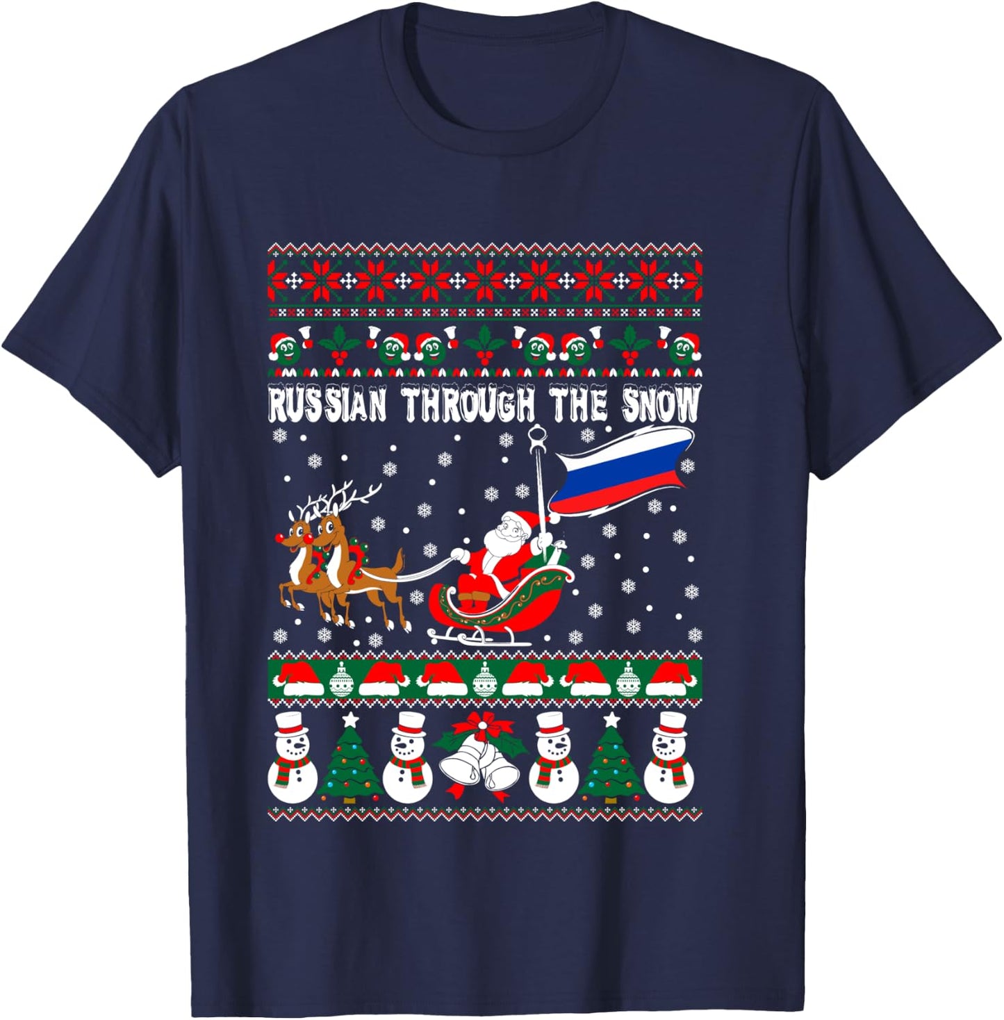 Russian Through The Snow Ugly Christmas Sweater T-Shirt - T-Shirt | Navy