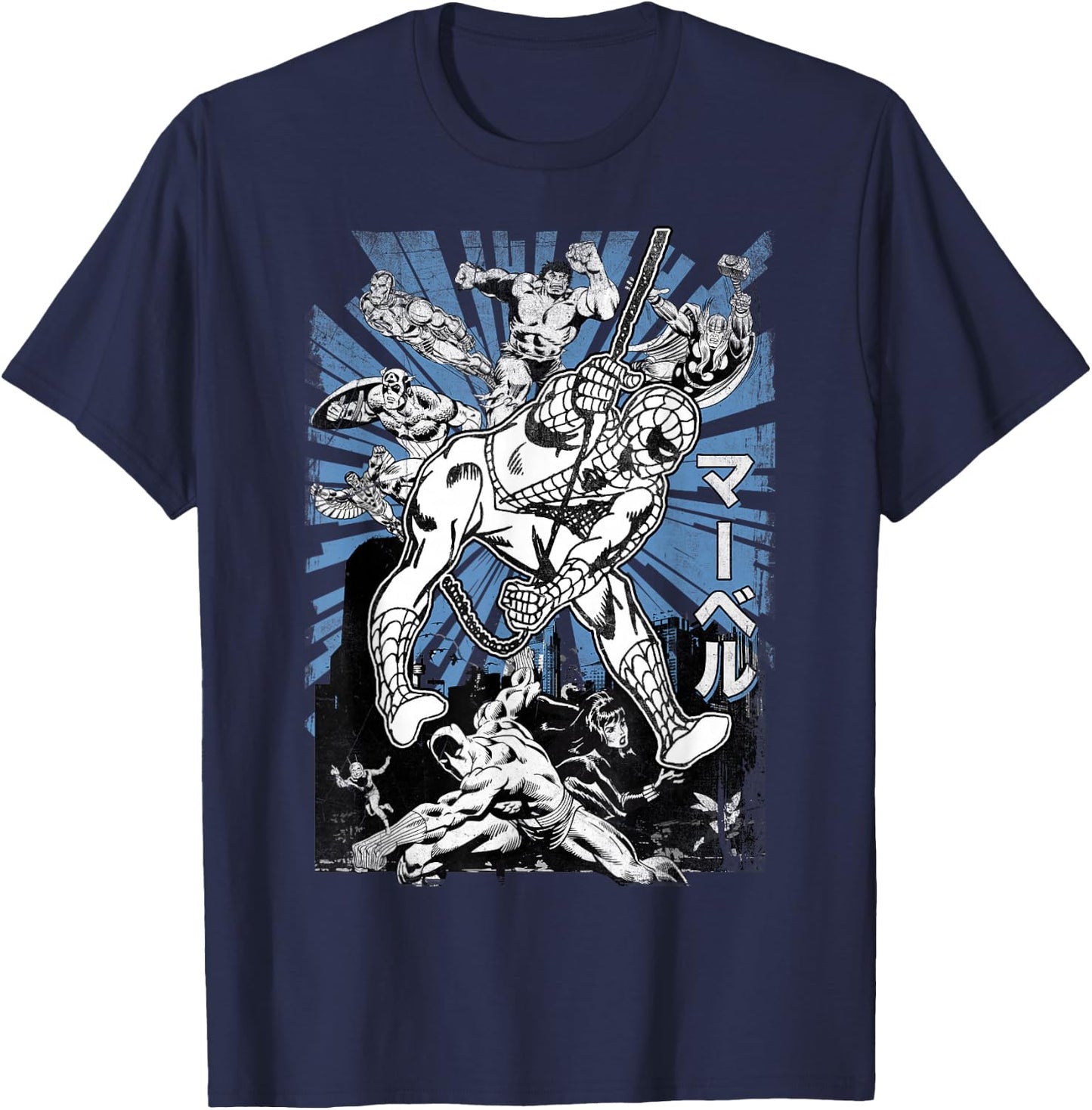 Marvel Avengers Kanji Group Shot Spider-Man Graphic T-Shirt - T-Shirt | Navy