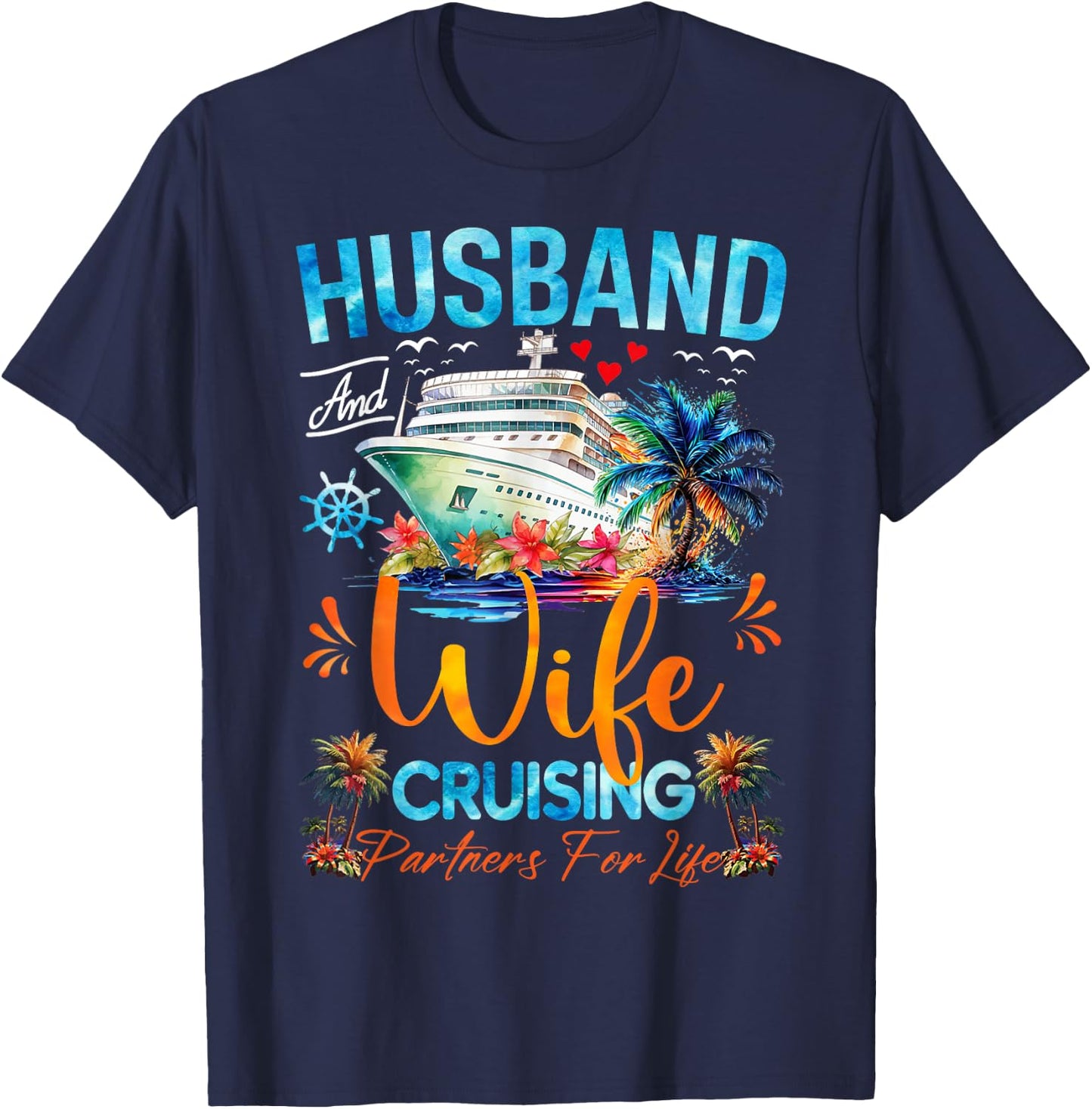 Matching Couple Shirt Husband Wife Cruising 2025 Cruise T-Shirt - T-Shirt | Navy