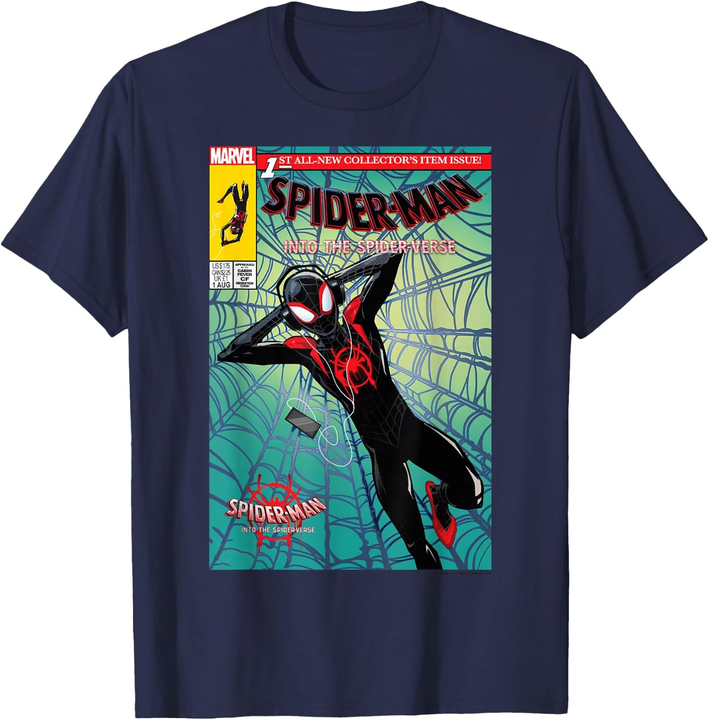 Marvel Spider-Man Classic Fit Collectors - Black, 100% Cotton T-Shirt - T-Shirt | Navy