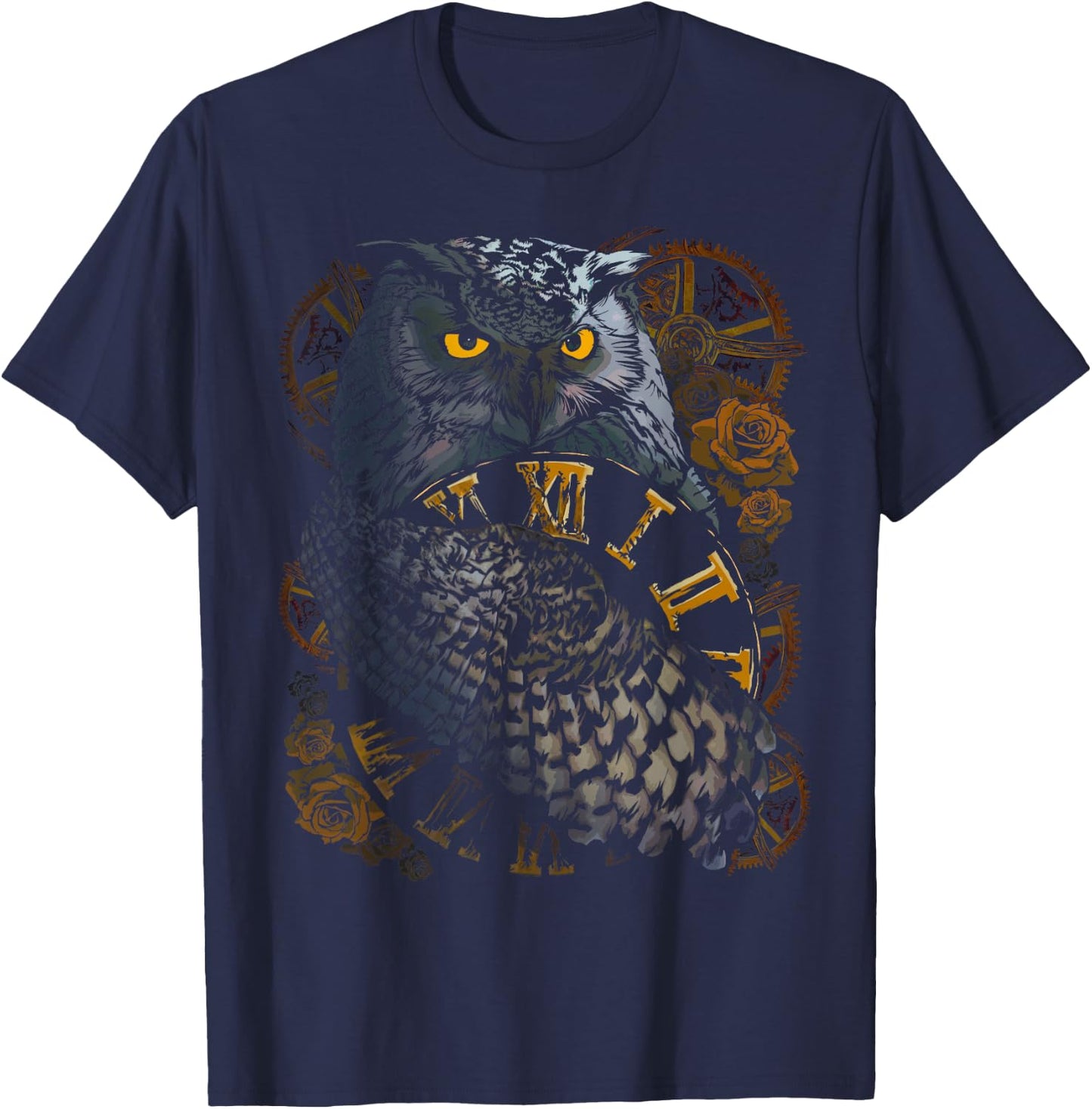 Owl Wildlife Nature Spirit Animal with Steampunk Design T-Shirt - T-Shirt | Navy