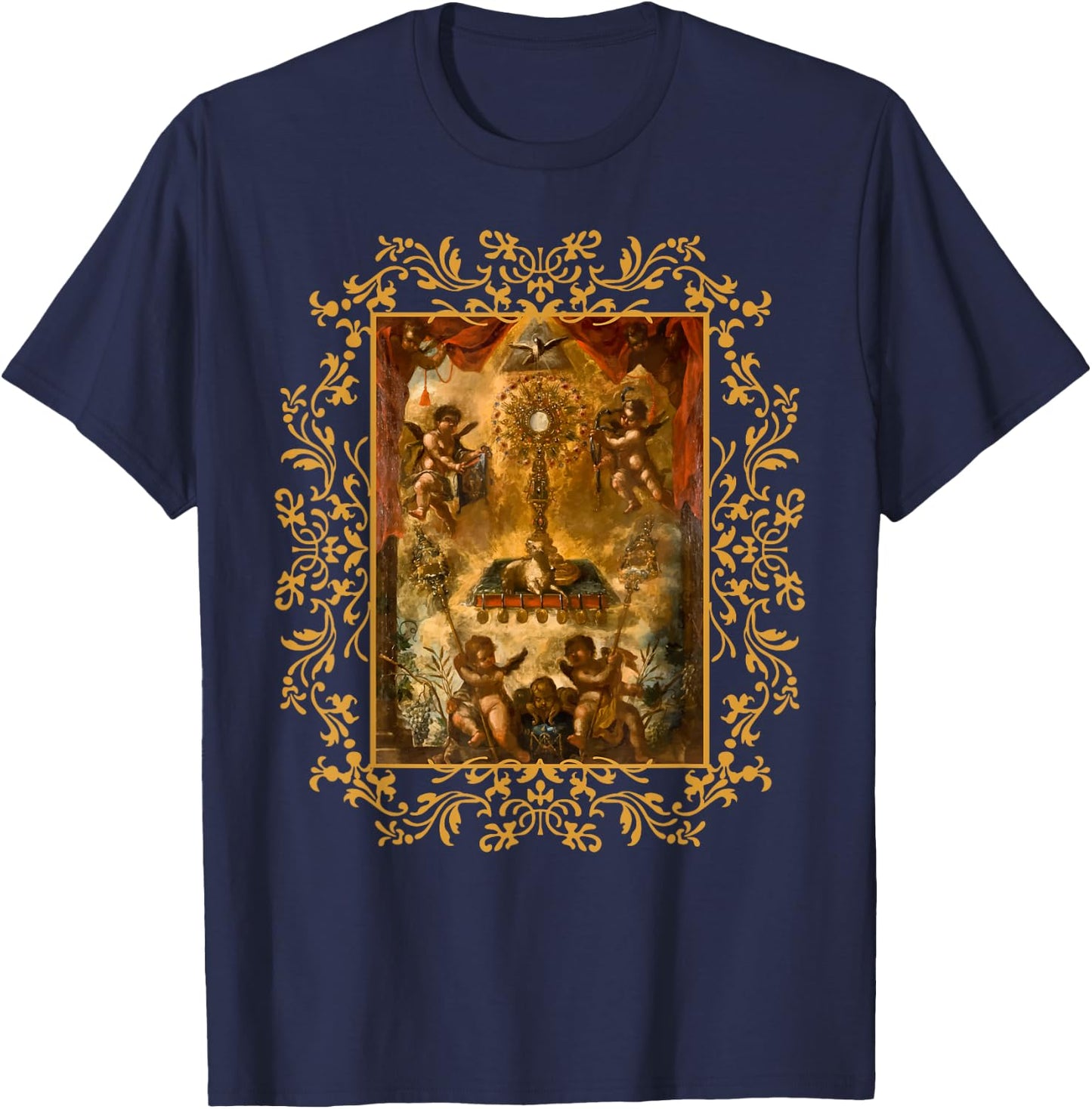 Eucharistic Adoration Pray Monstrance Traditional Latin Mass T-Shirt - T-Shirt | Navy