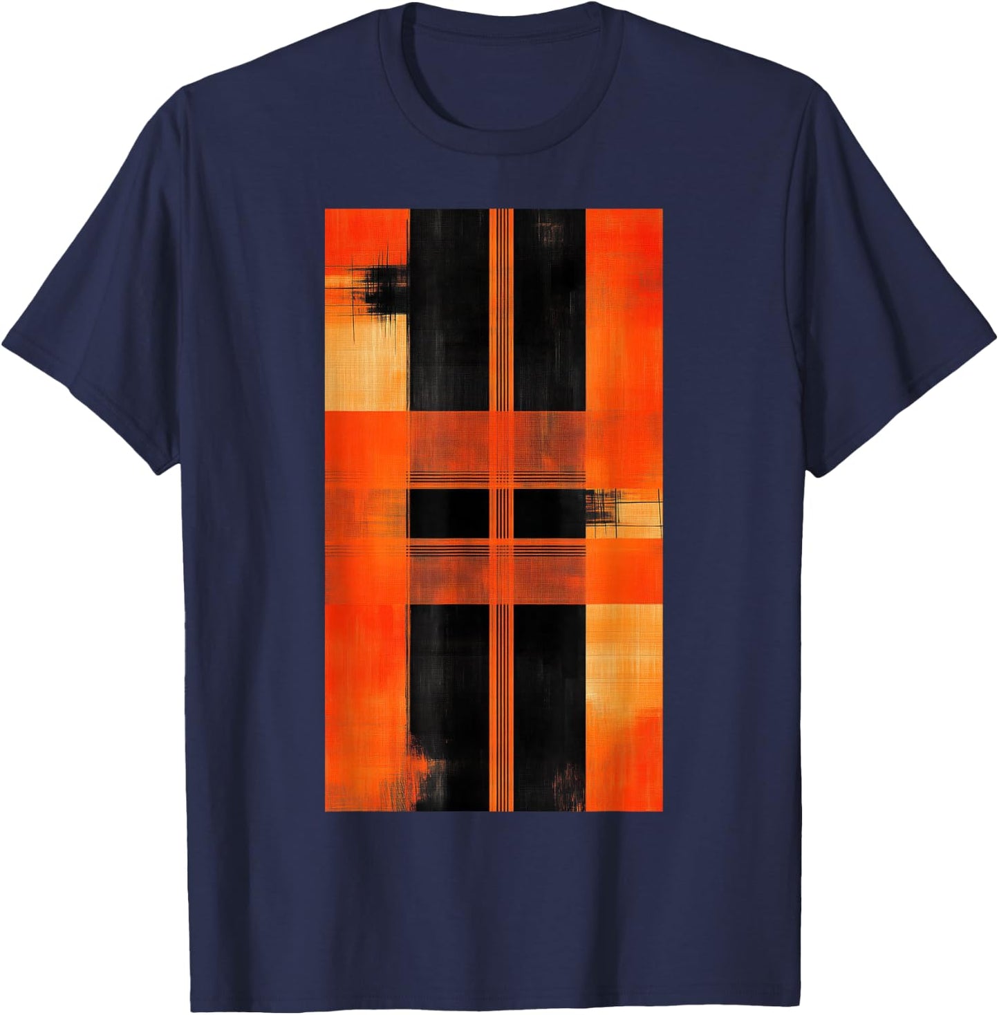 Orange Abstract art Geometric pattern Modern T-Shirt - T-Shirt | Navy