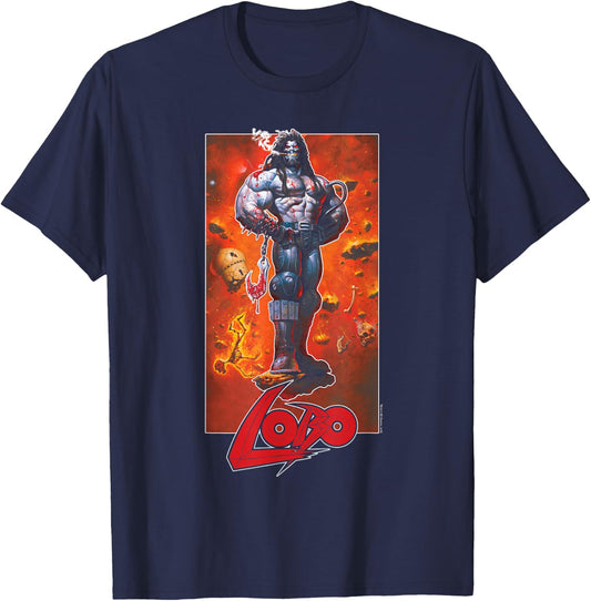 DC Comics Lobo Pose Adult Black Cartoon T-Shirt - T-Shirt | Navy
