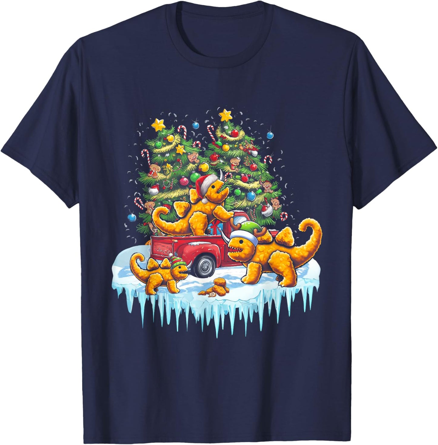 Dino Chicken Nuggets Funny Dinosaur Shape Nuggets Christmas T-Shirt - T-Shirt | Navy