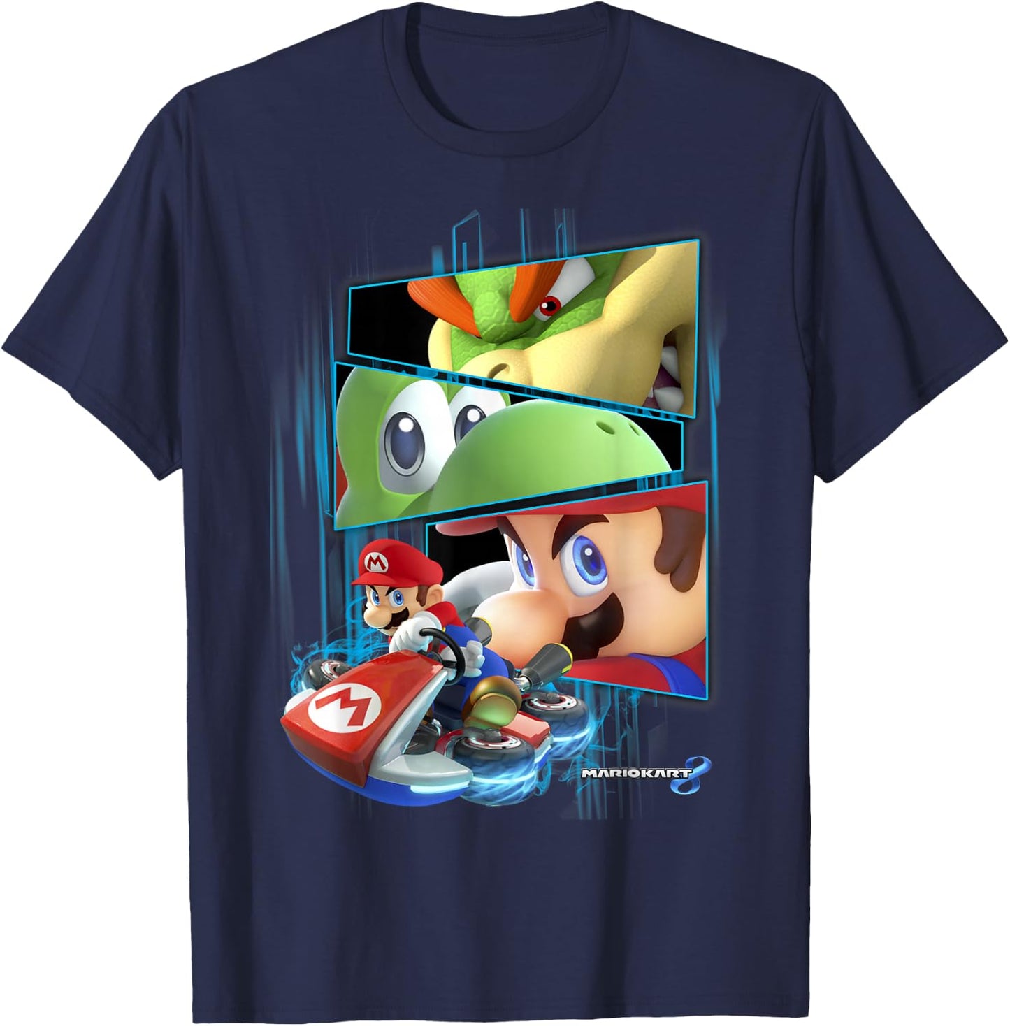 Nintendo Mario Kart 8 Yoshi Bowser Race Eyes Graphic T-Shirt - T-Shirt | Navy
