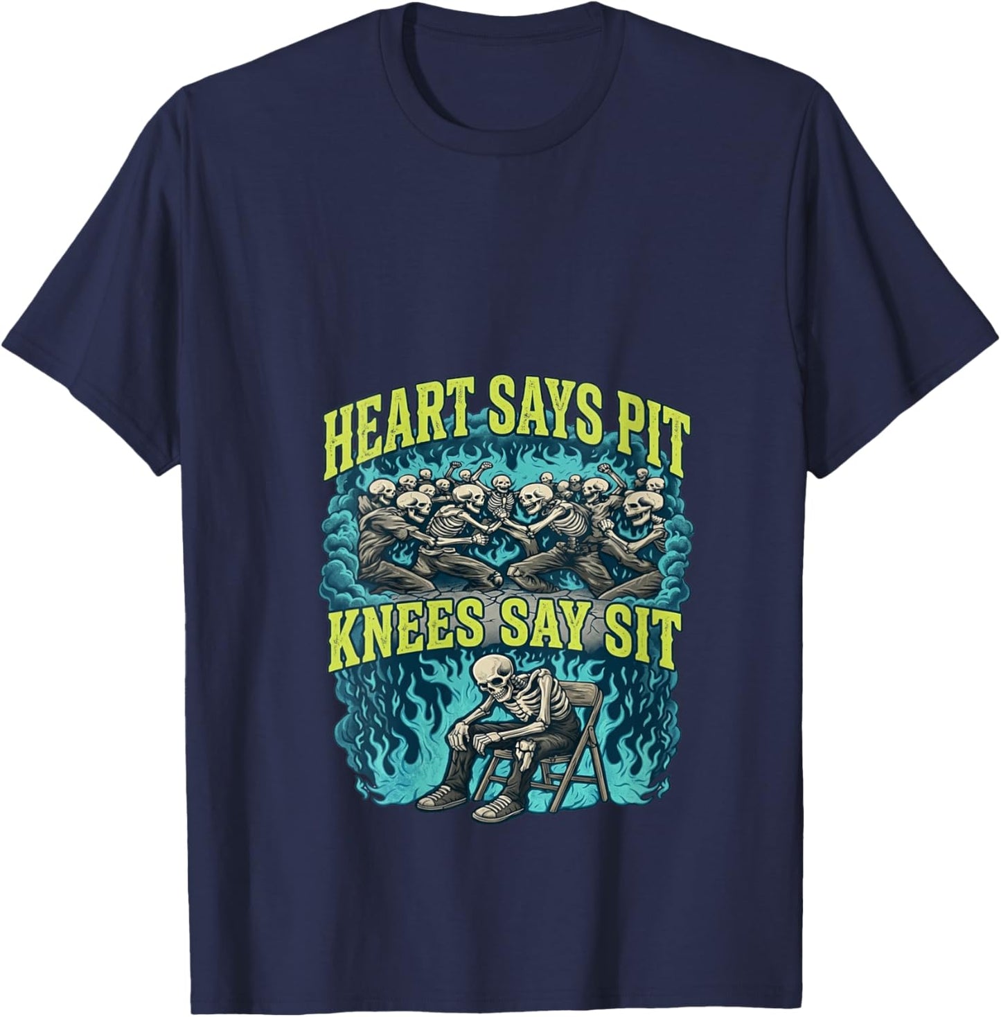 Women's Heart Says Pit Knees Say Sit Skeleton Funny V-Neck T-Shirt - T-Shirt | Navy