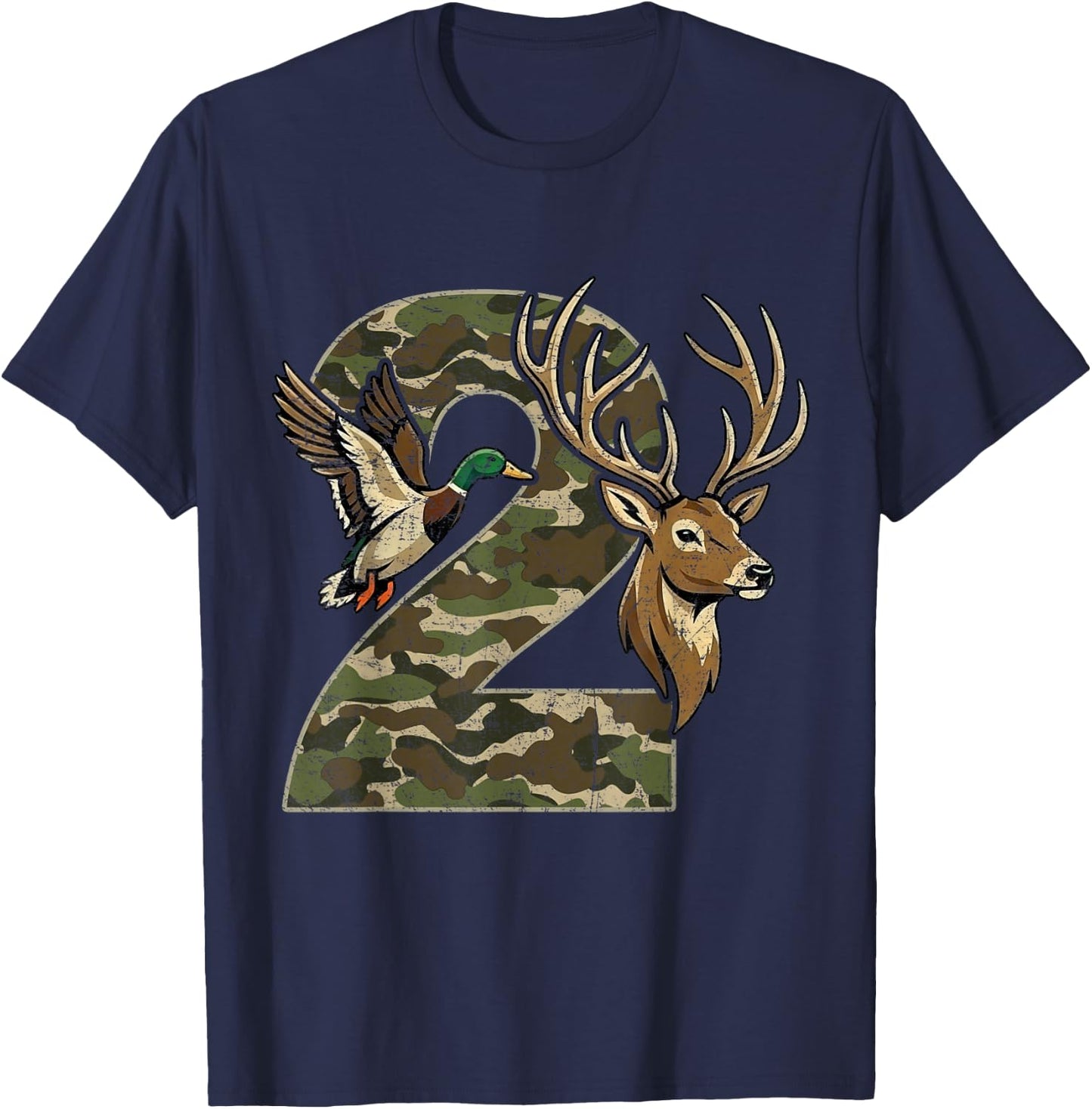2 Years Old 2nd Birthday for Boys Girls Camouflage Hunting T-Shirt - T-Shirt | Navy