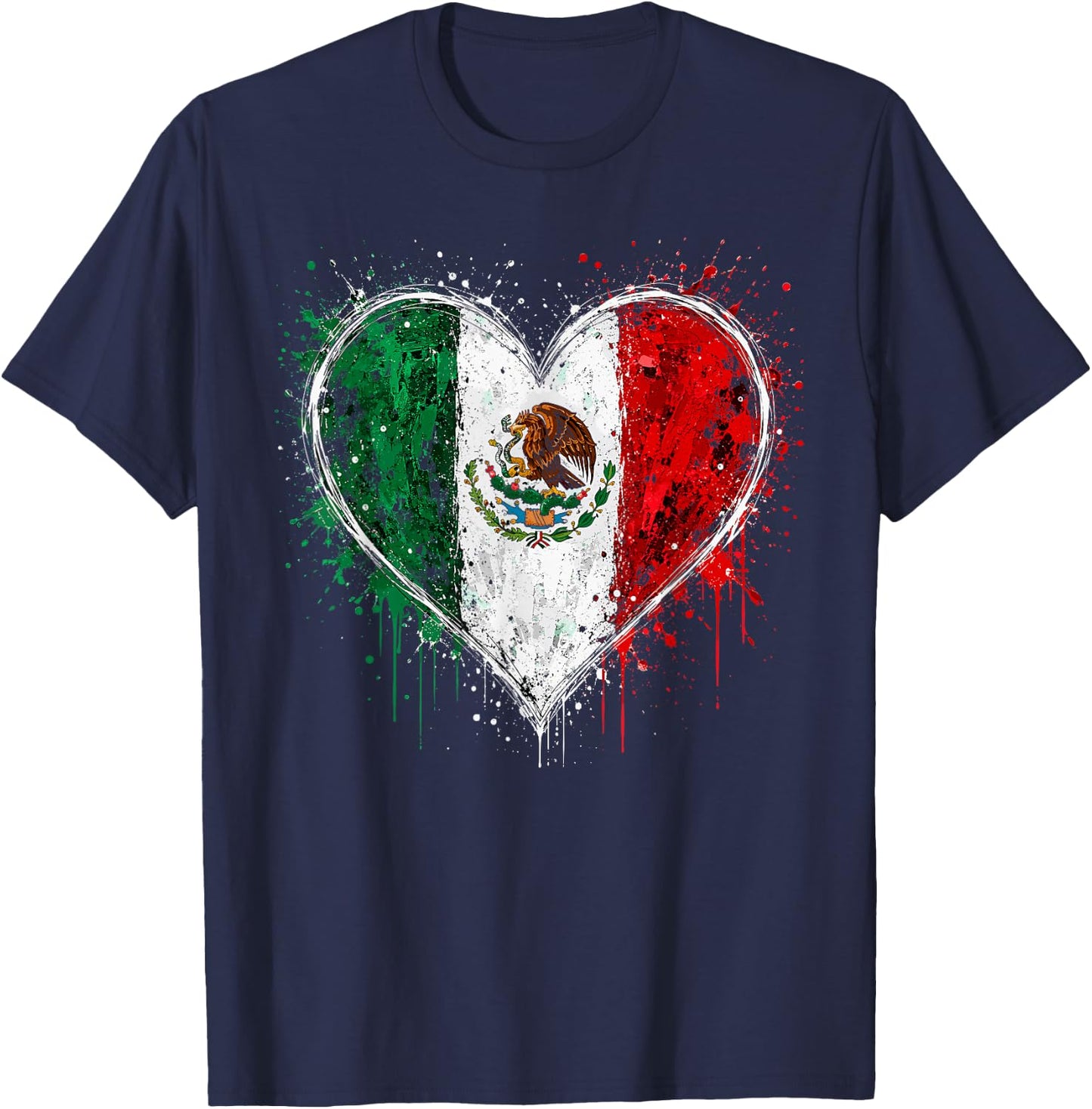 Mexico Flag Heart T-Shirt - T-Shirt | Navy