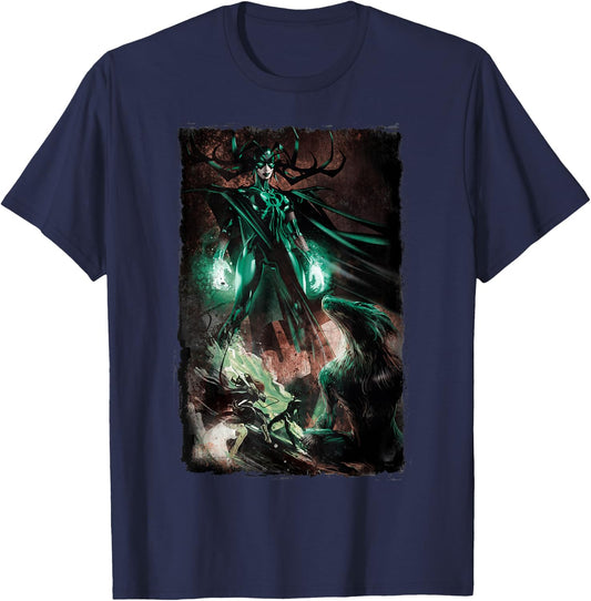 Marvel Hela Wolf Distressed Comic Graphic T-Shirt - T-Shirt | Navy