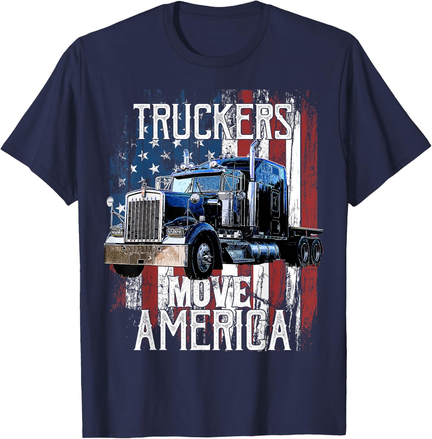 Trucker American Flag Truck Driver Shirt Truck Driver Gift T-Shirt - T-Shirt | Navy