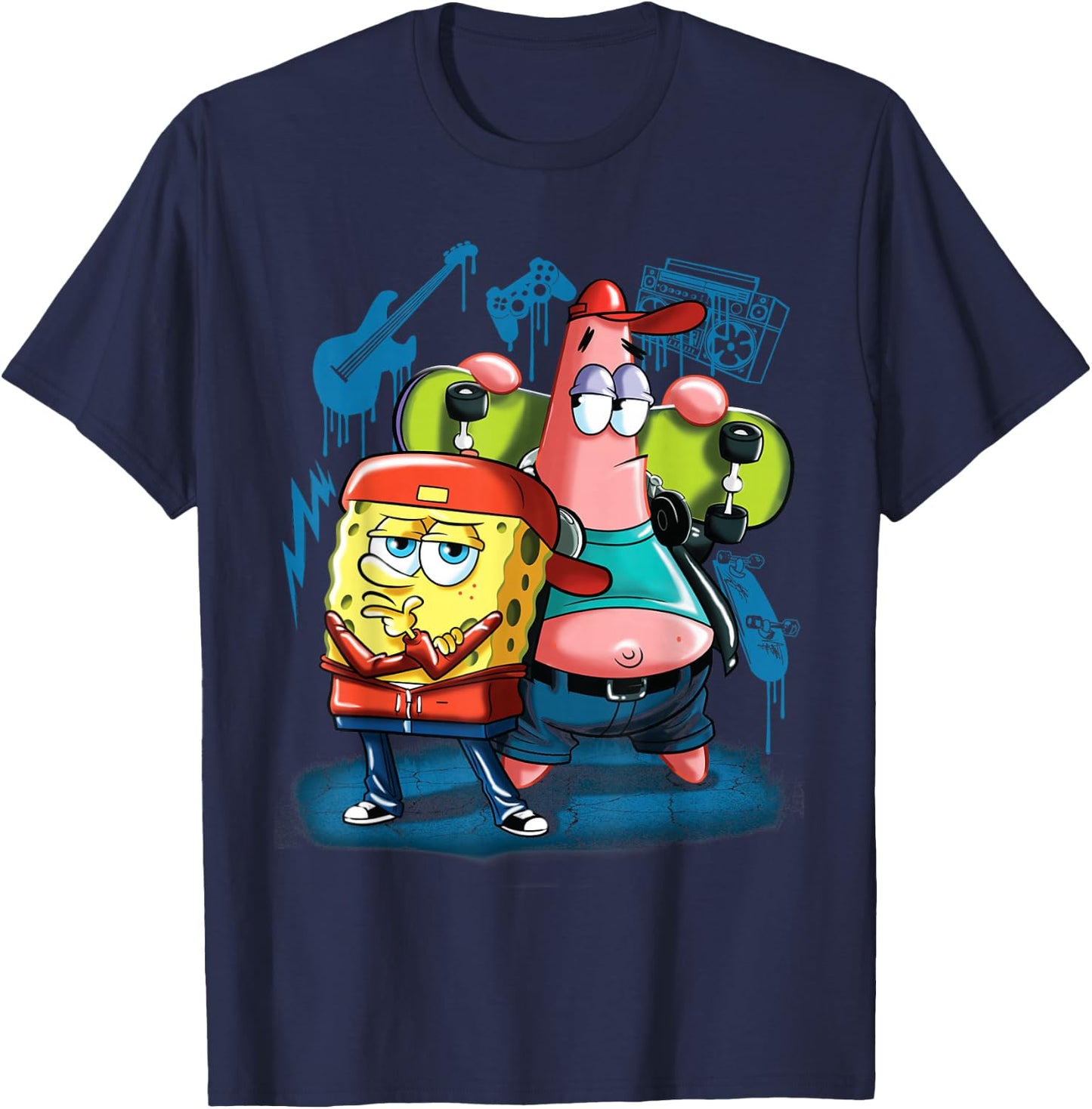 Punk Rock Spongebob With Patrick Star T-Shirt - T-Shirt | Navy