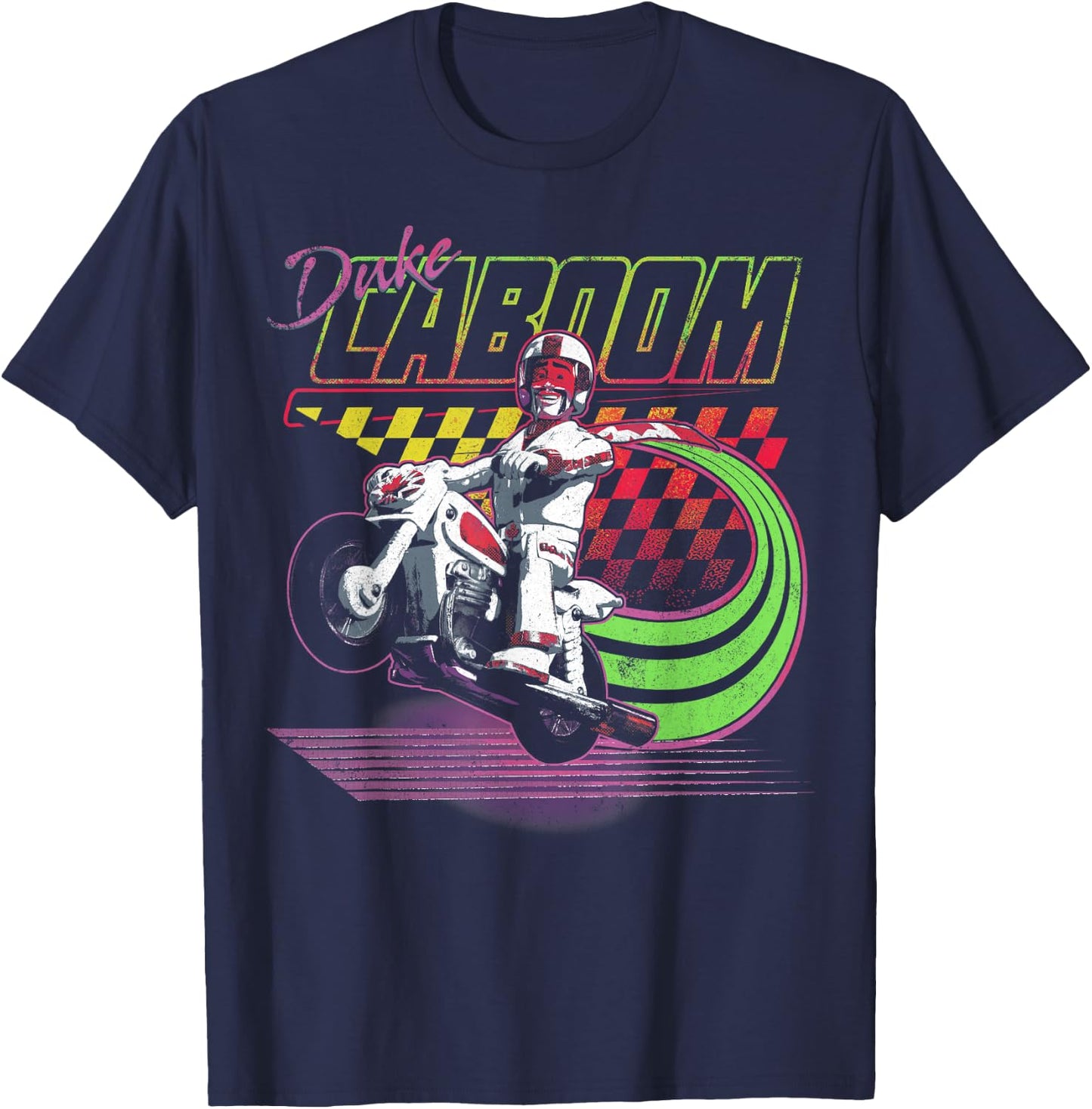 Disney Pixar Toy Story 4 Duke Caboom Neon Colors Poster T-Shirt - T-Shirt | Navy