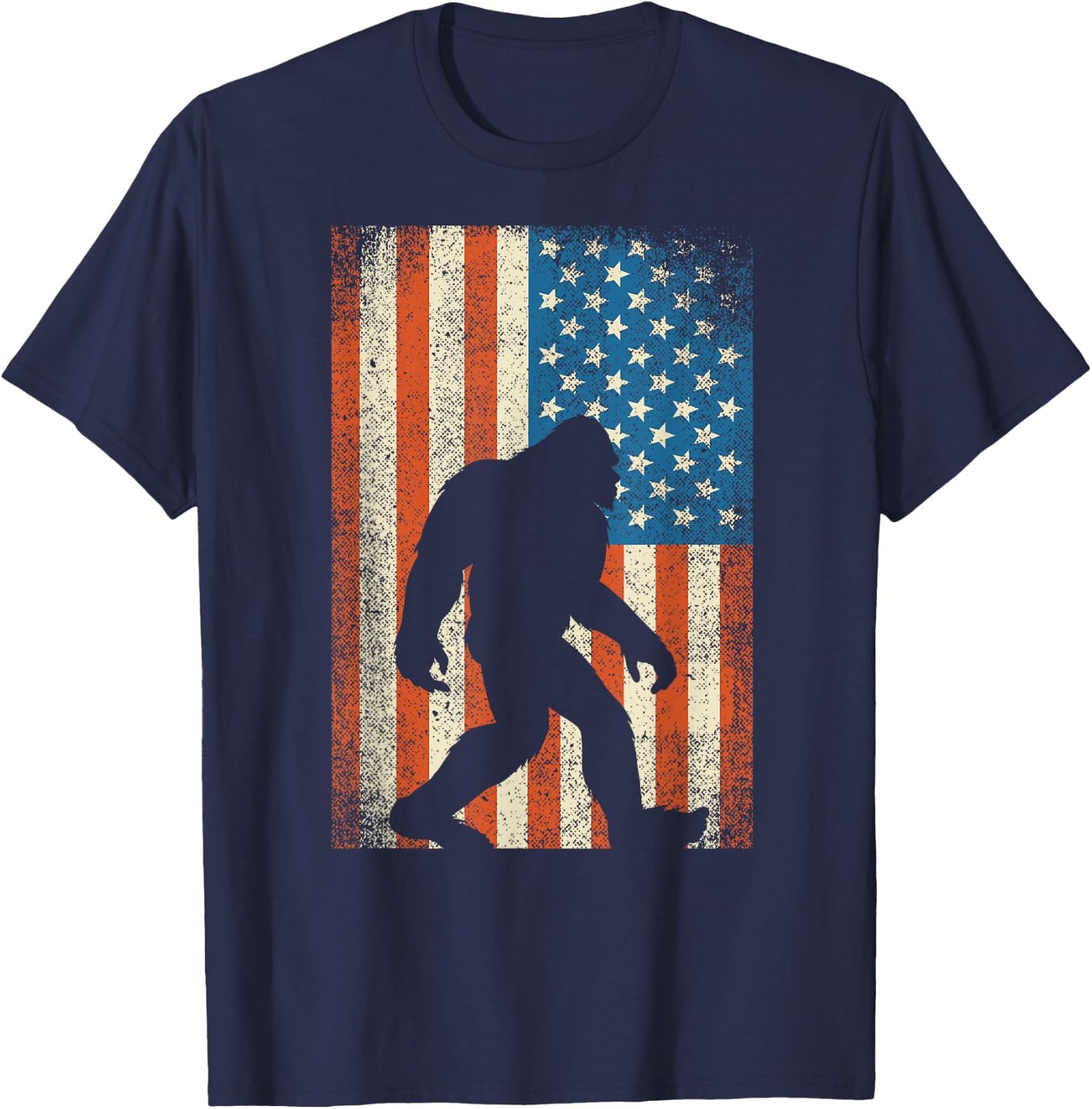 Bigfoot Sasquatch I Believe Patriot American Flag USA T-Shirt - T-Shirt | Navy