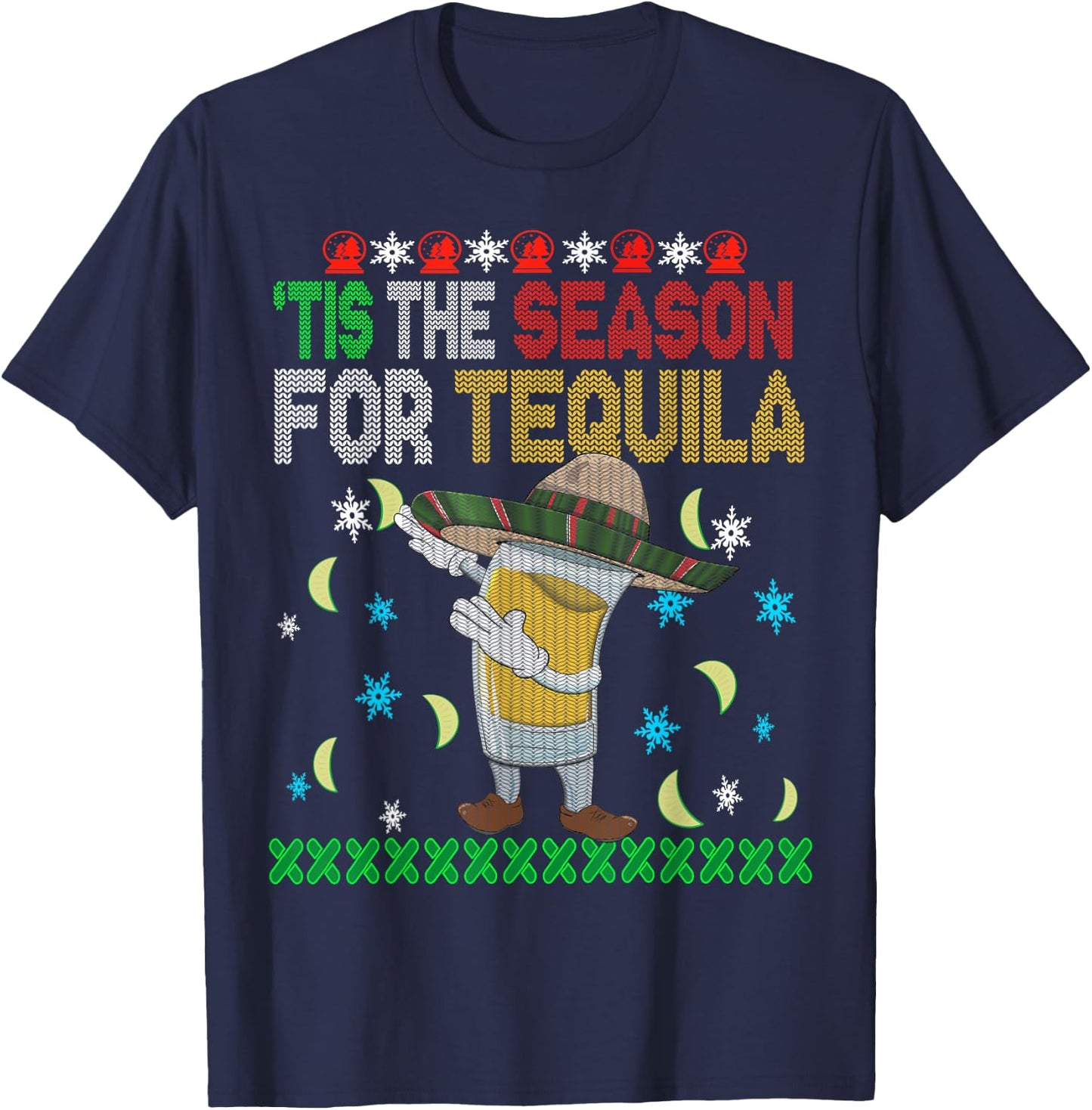 'Tis The Season For Tequila Dabbing Ugly Christmas Alcohol T-Shirt - T-Shirt | Navy