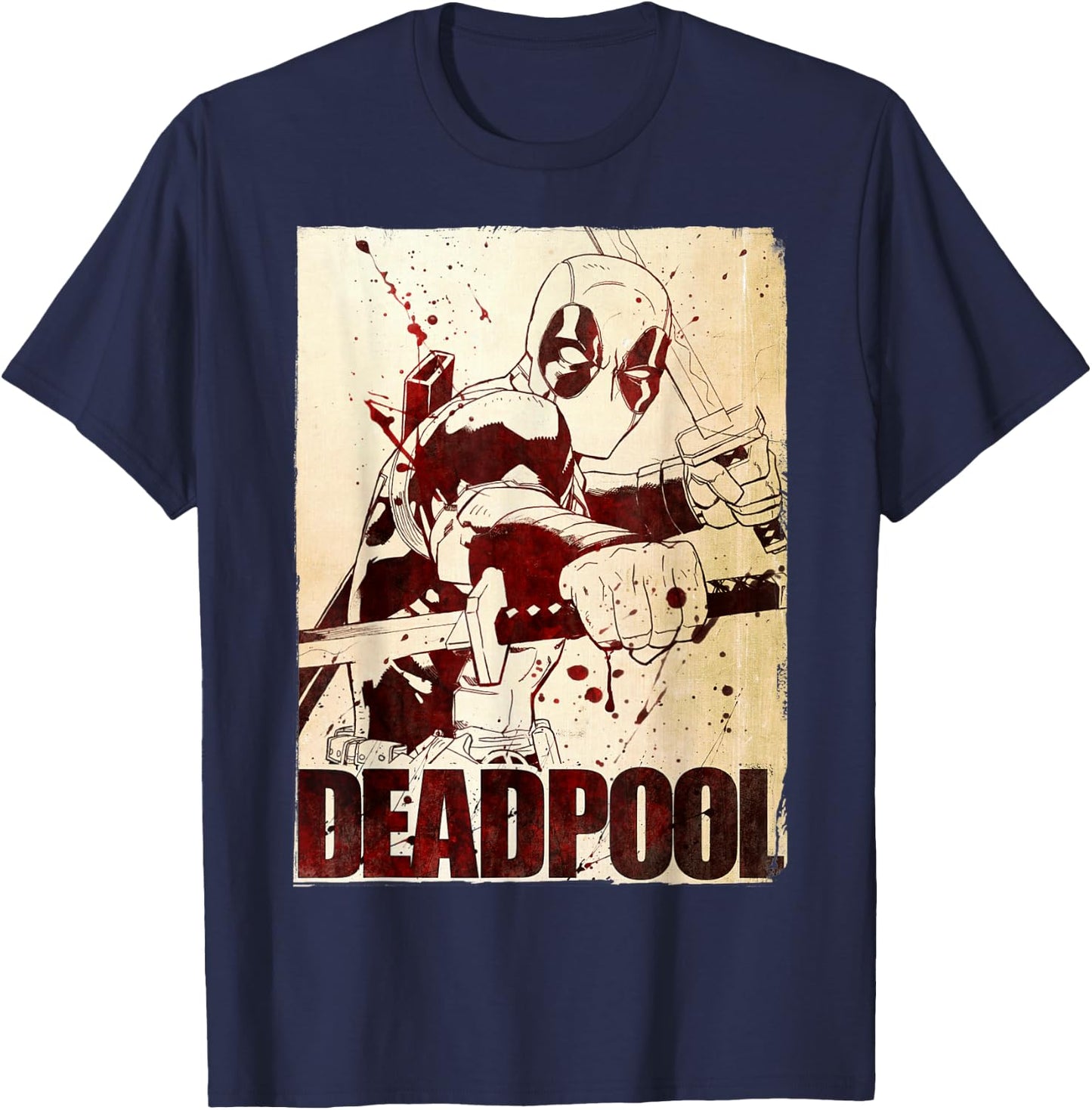 Marvel Deadpool Rustic Splatter Vintage Western T-Shirt - T-Shirt | Navy