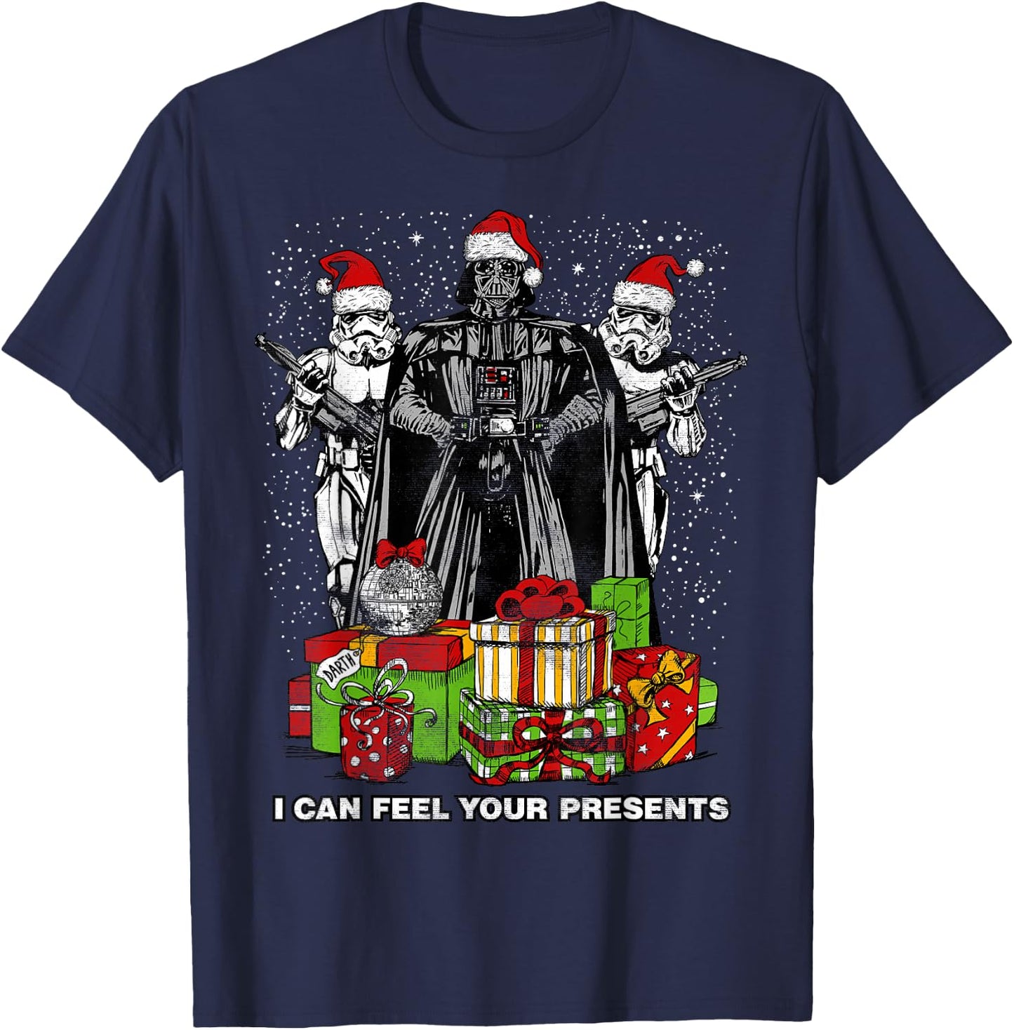Star Wars Christmas Darth Vader Stormtroopers Feel Presents T-Shirt - T-Shirt | Navy
