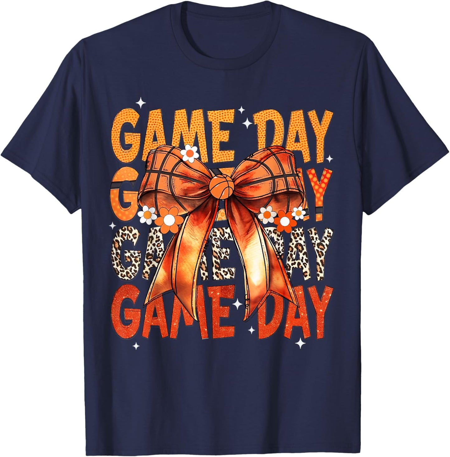 Basketball Bow Game Day Retro Basketball Lovers Girly T-Shirt - T-Shirt | Navy