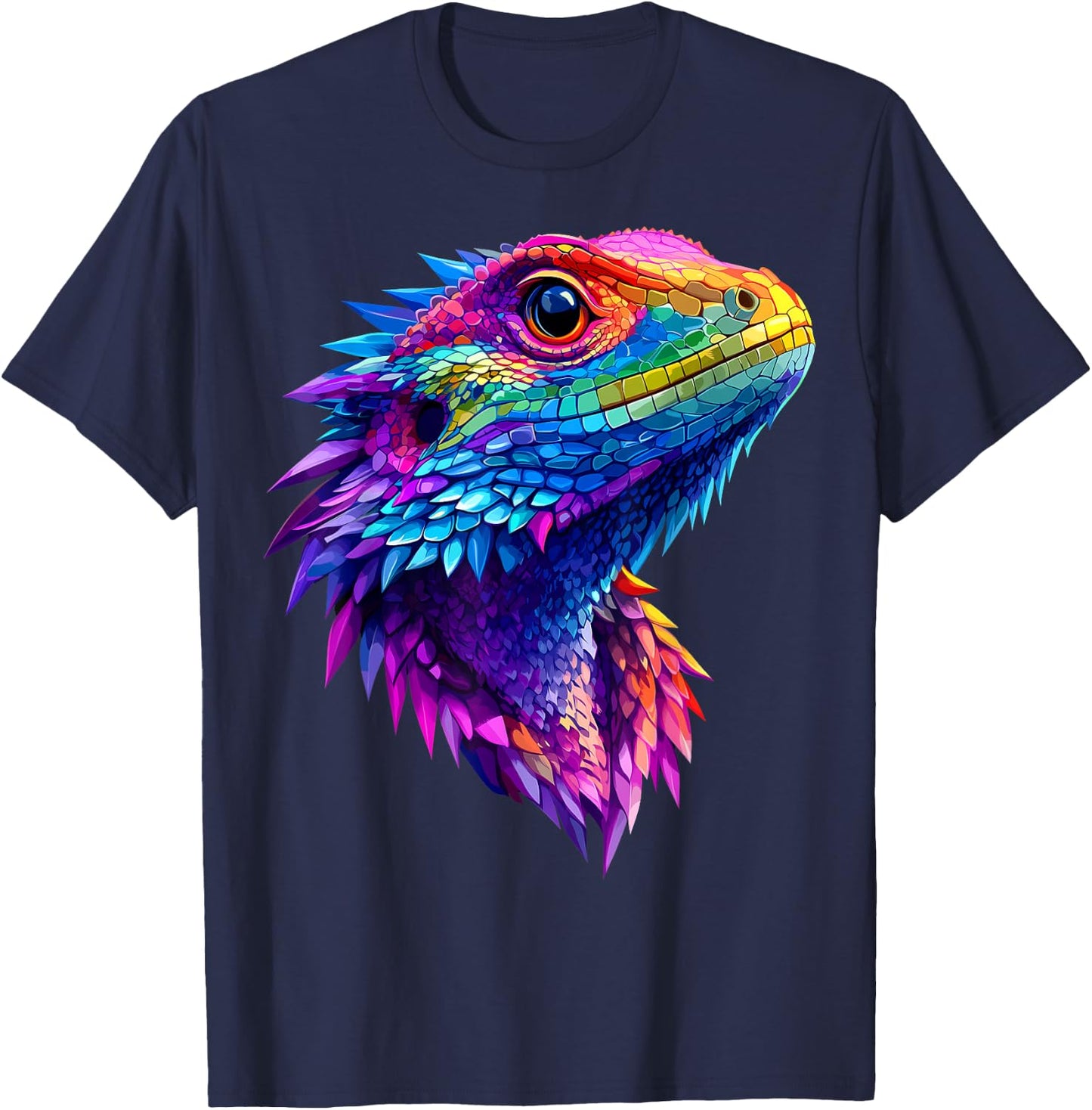 Colorful Bearded Dragon Face Reptile Animal Lover Black T-Shirt - T-Shirt | Navy