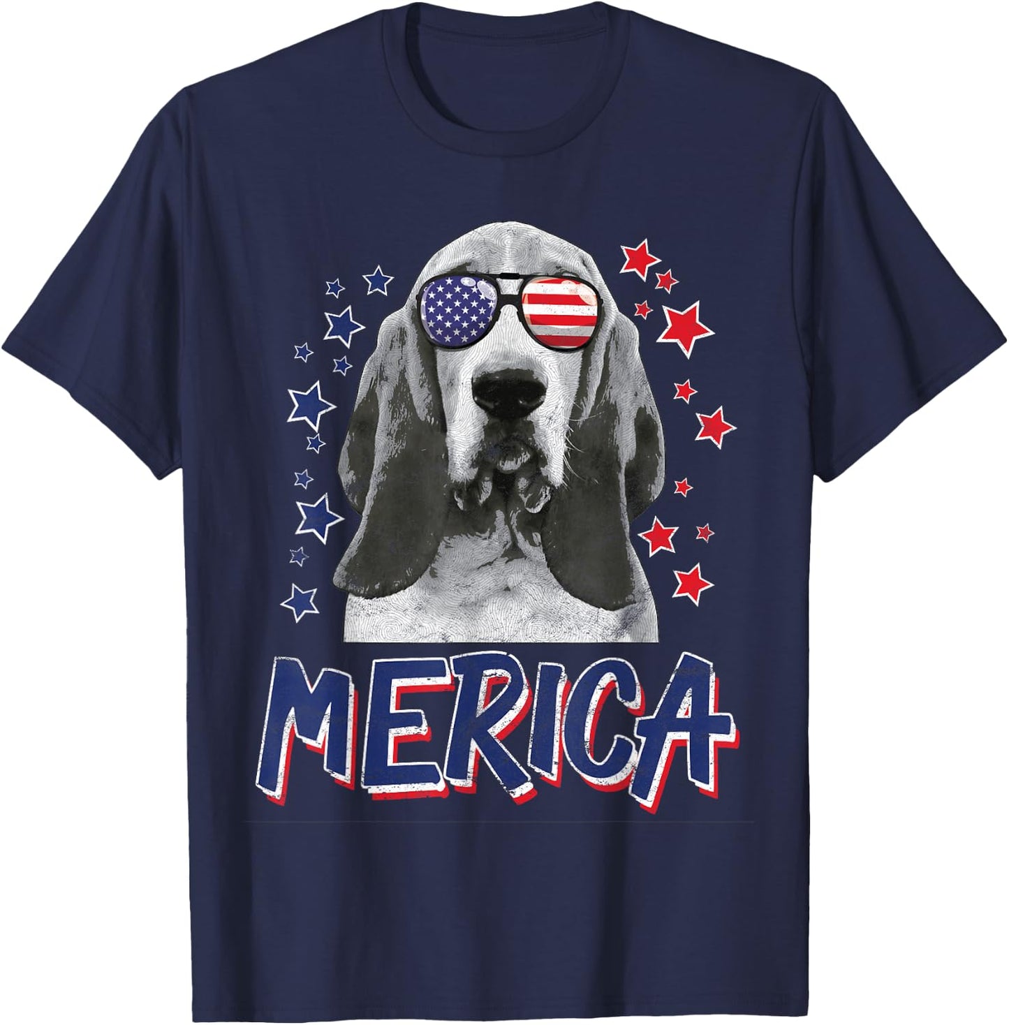 Merica Basset Hound Dog 4th Of July USA Gift T-Shirt - T-Shirt | Navy