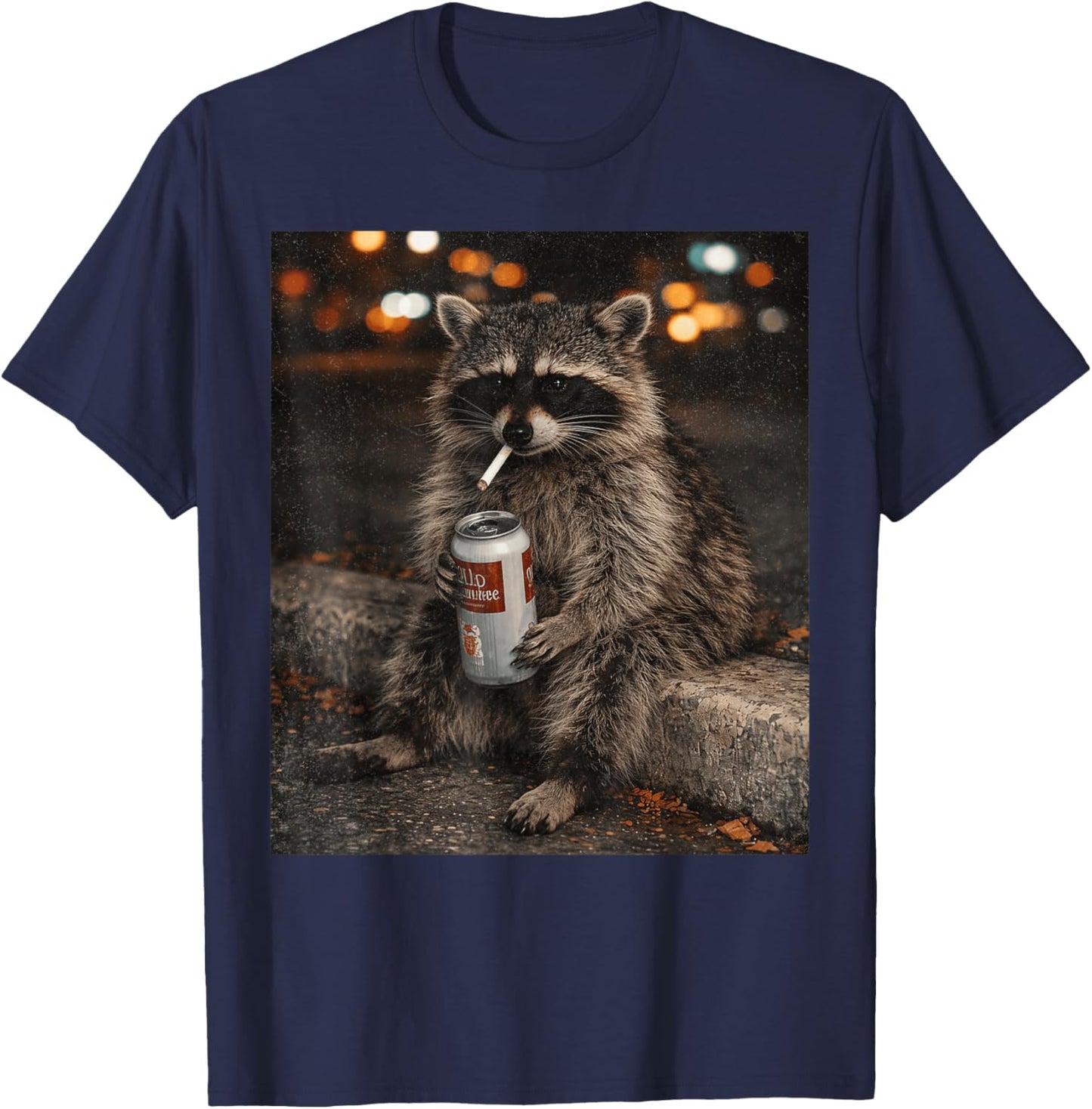 Cigarette Raccoon Funny Smoking Raccoon Gen Z Meme T-Shirt - T-Shirt | Navy
