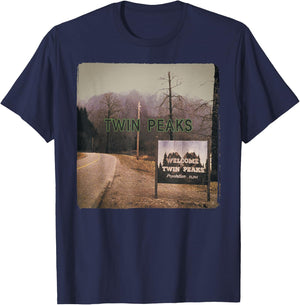 Twin Peaks City Limits Welcome Sign Vintage Panel T-Shirt - T-Shirt | Navy