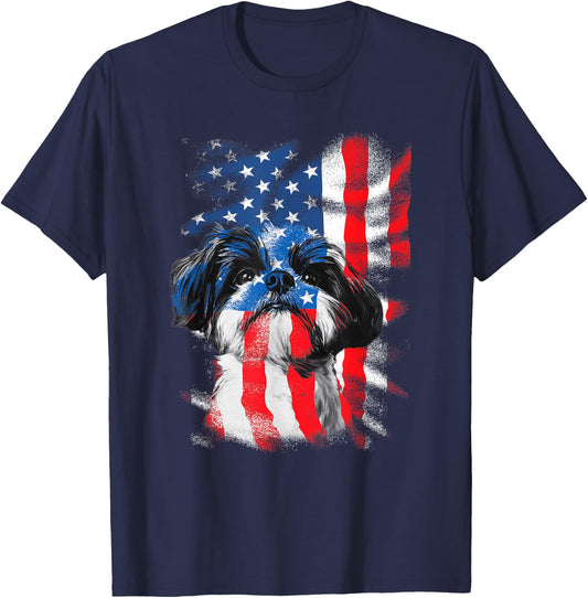 Red White Blue Shih Tzu Dog Lover 4th of July T-Shirt - T-Shirt | Navy