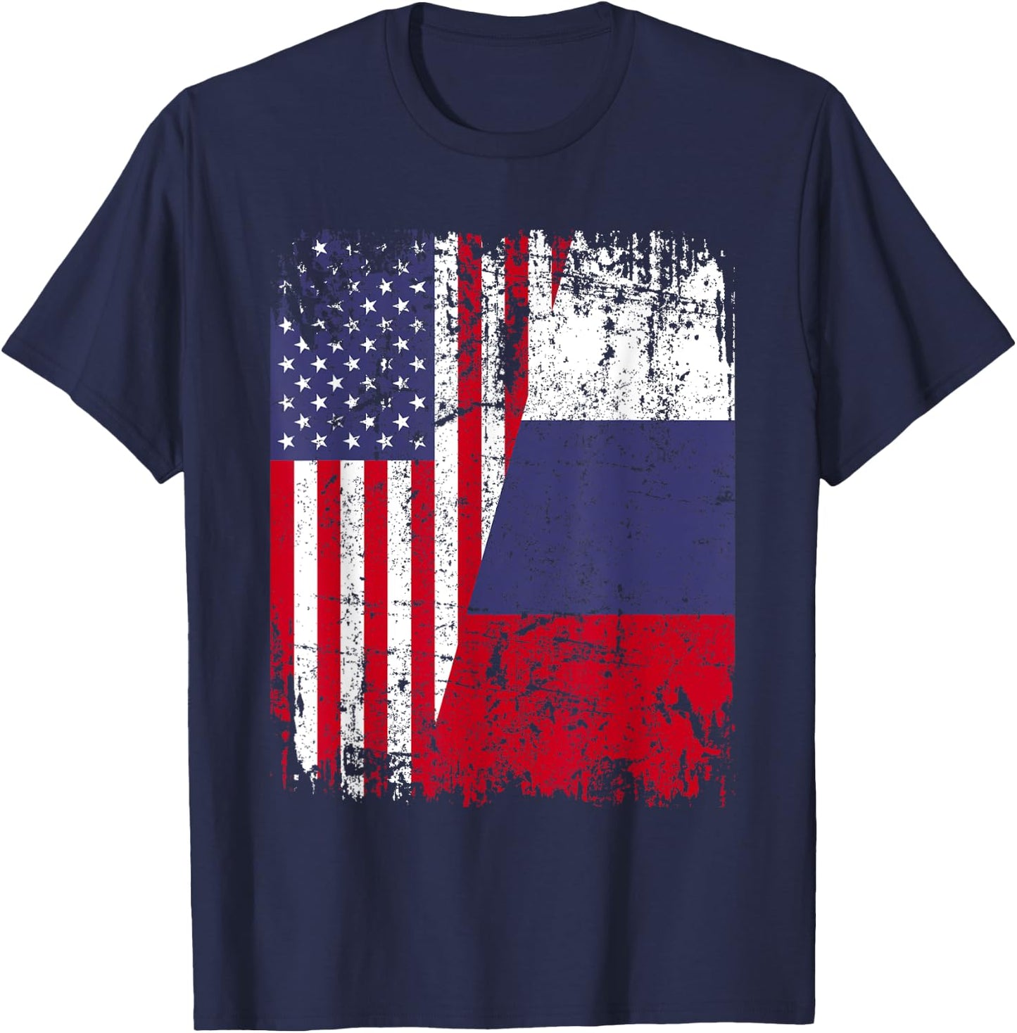 RUSSIAN ROOTS | Half American Flag | RUSSIA Women Kids Men T-Shirt - T-Shirt | Navy
